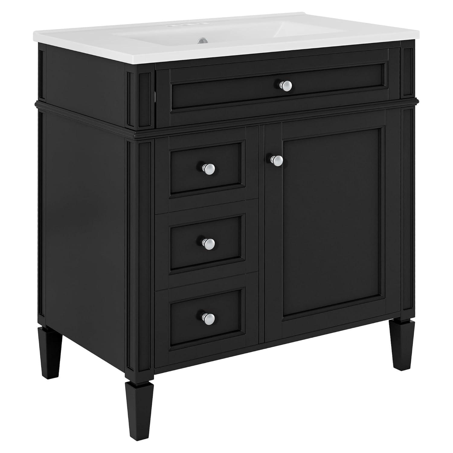 HLILish 30'' Bathroom Vanity With Top Sink, Modern Bathroom Storage Cabinet With 2 Drawers And A Tip-Out Drawer, Single Sink Bathroom Vanity