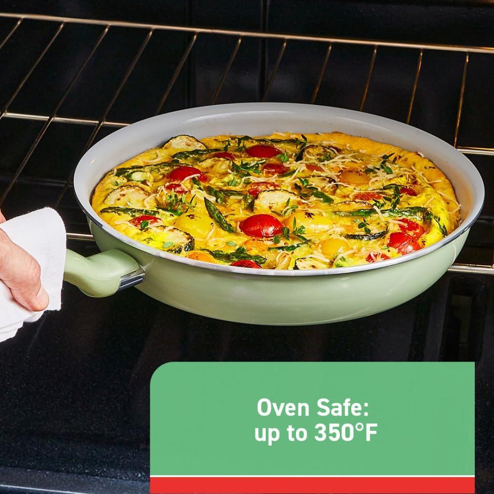 T-fal Fresh Recycled Aluminum Ceramic Fry Pan Set, 2 Piece, 8.5 and 10.25 Inch, Cookware, Green