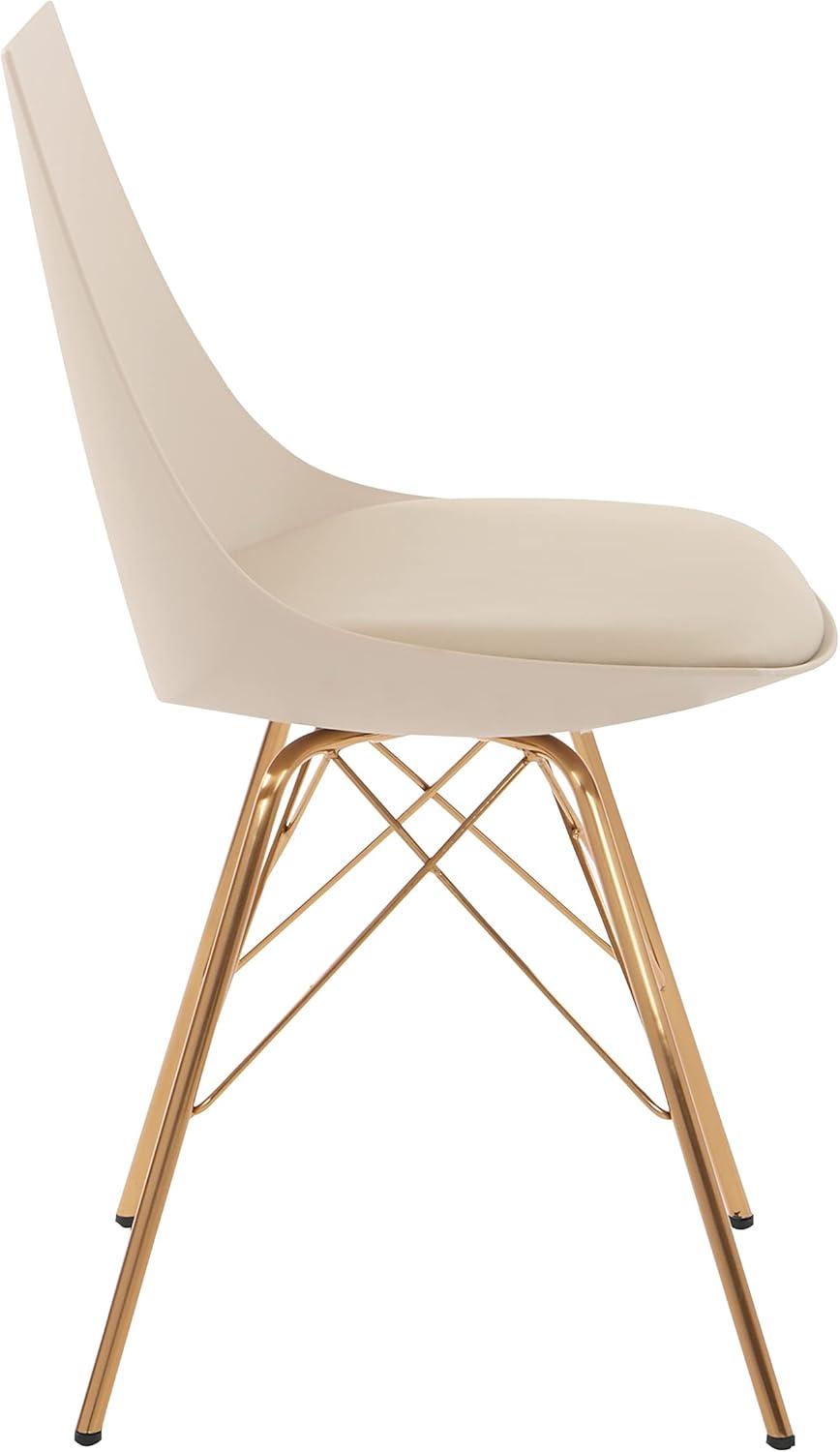 Chic Beige Faux Leather Side Chair with Gold Metal Base