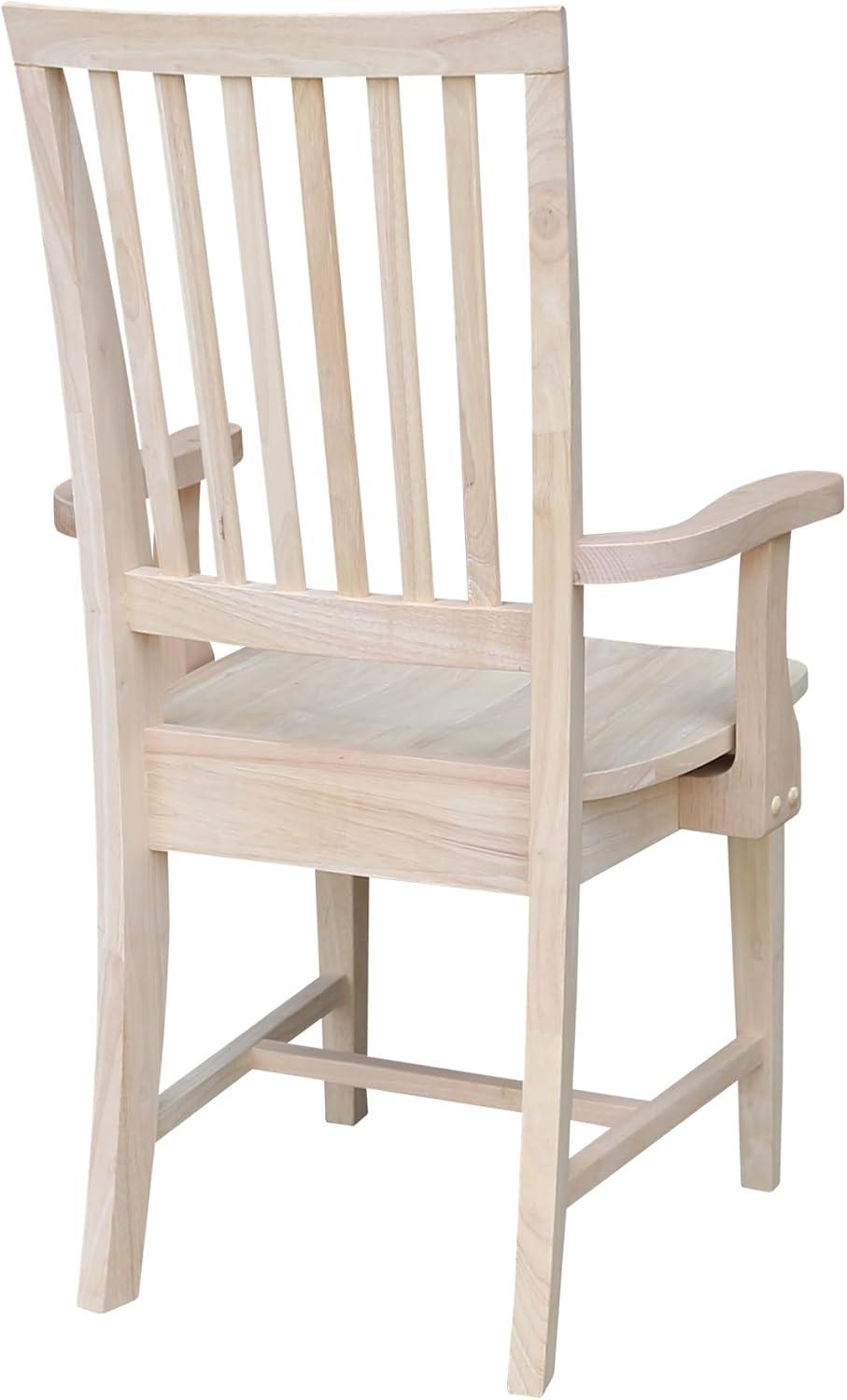 Mission Side Chair with Arms Unfinished - International Concepts: Solid Wood, Slat Back, Kitchen Furniture