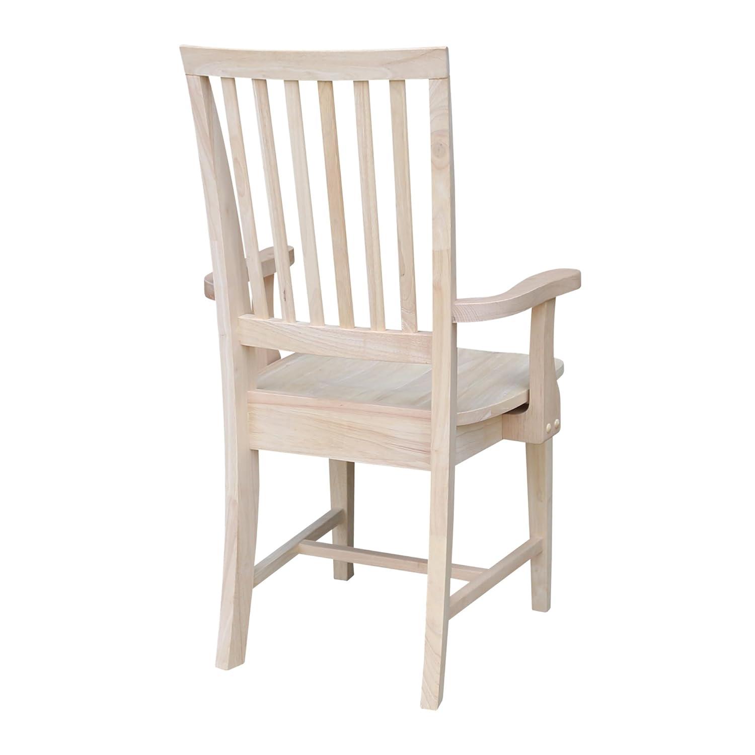Mission Side Chair with Arms Unfinished - International Concepts: Solid Wood, Slat Back, Kitchen Furniture