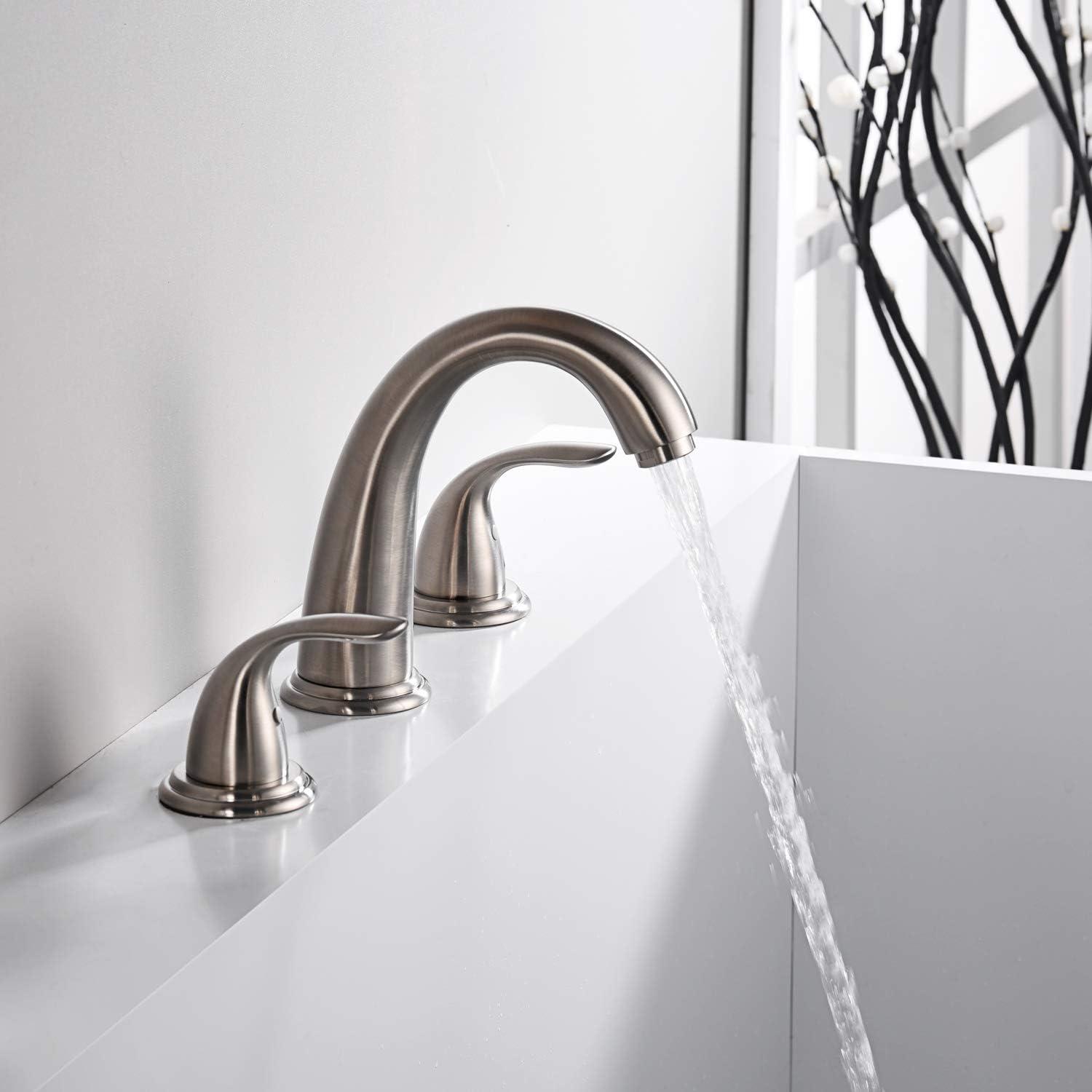 Sumerain Two Handle Widespread  Roman Tub Faucet Brushed Nickel with Brass Rough-in Valve, High Flow