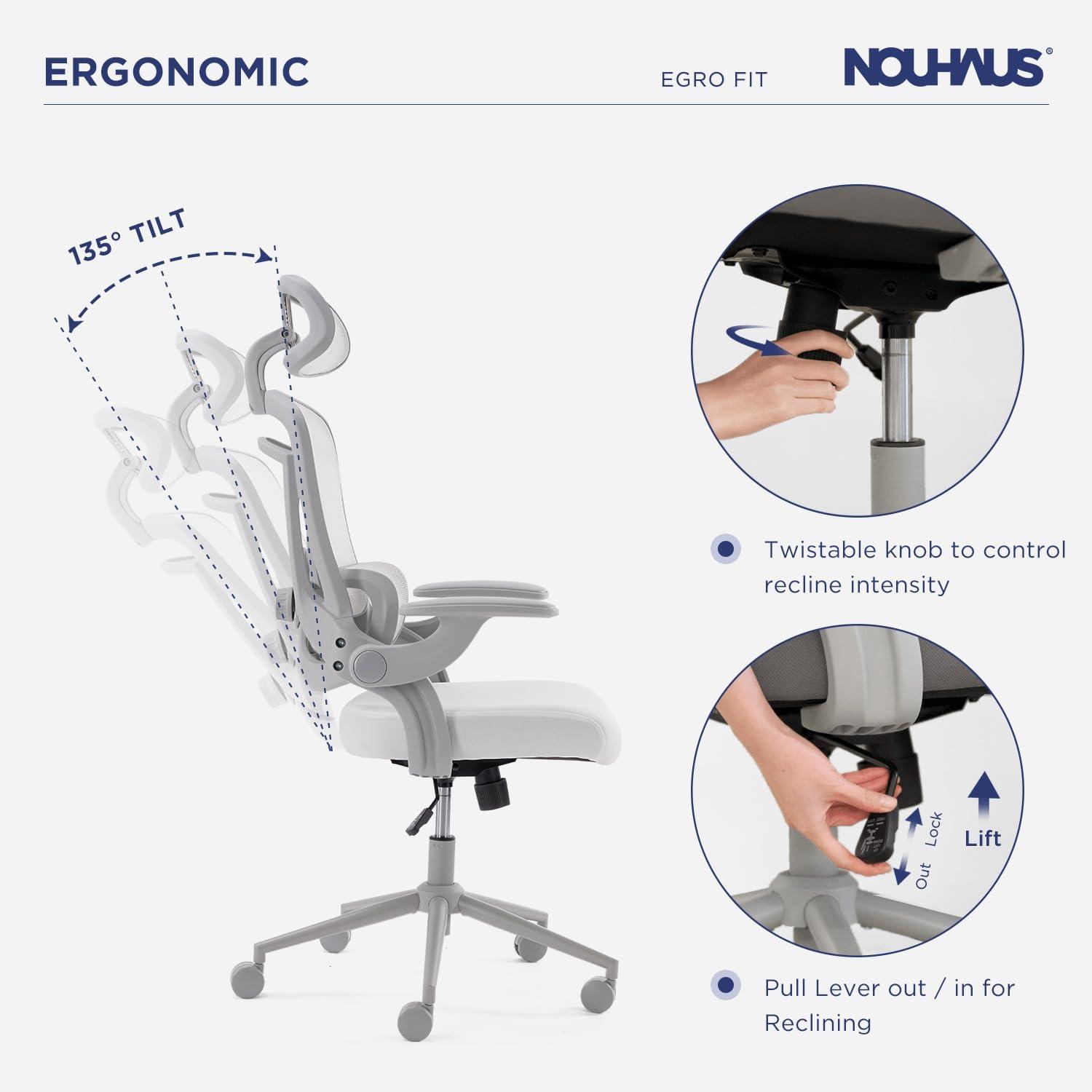 Nouhaus Inc Nouhaus Ergonomic Office Chair High Back Adjustable Lumbar Support Headrest and Armrest, Comfy Desk Chairs Swivel Computer Gaming Chair Tilt Function