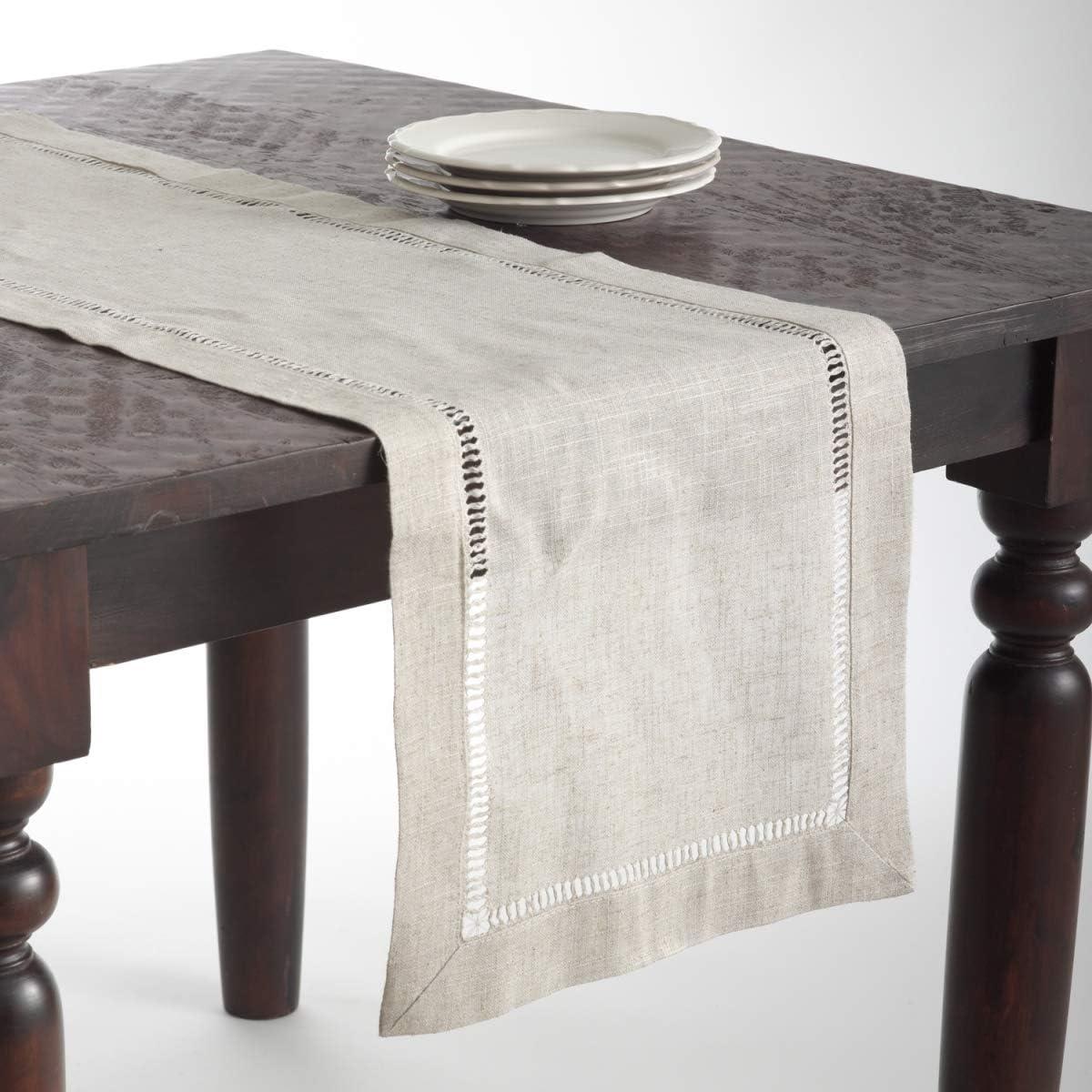 Natural Jute and Linen Hemstitch Table Runner