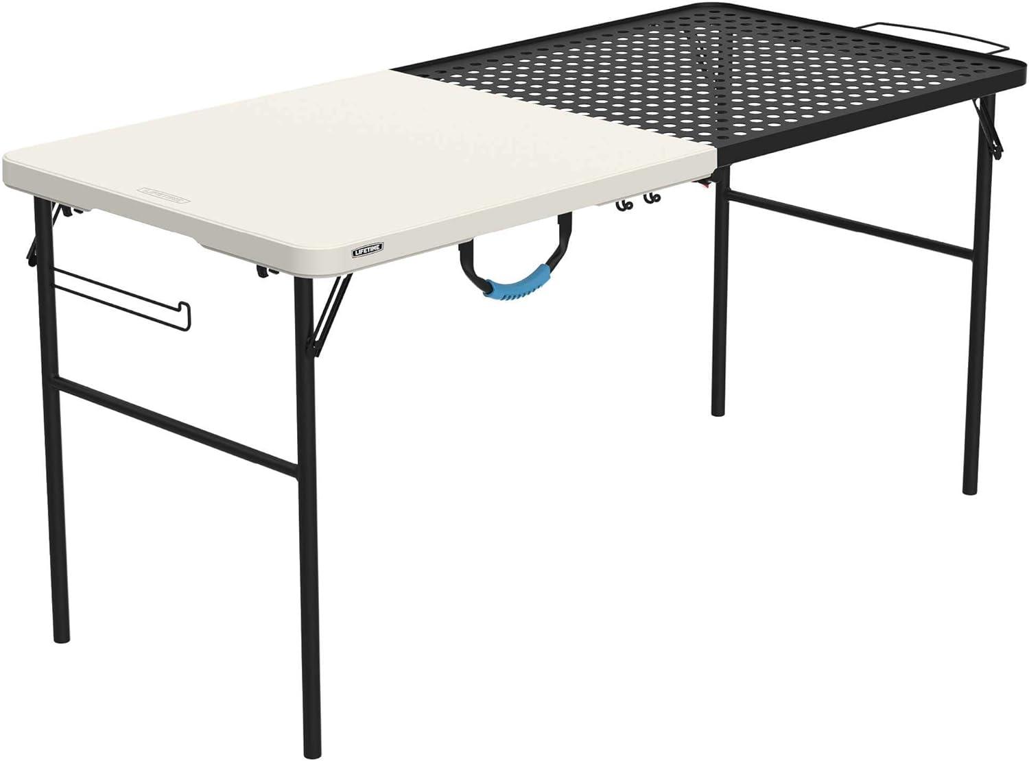 5-Foot White and Black High-Density Polyethylene Folding Table