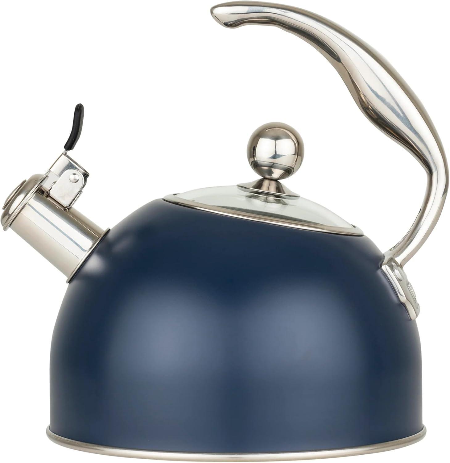 Slate Blue Stainless Steel Whistling Kettle with Matte Finish