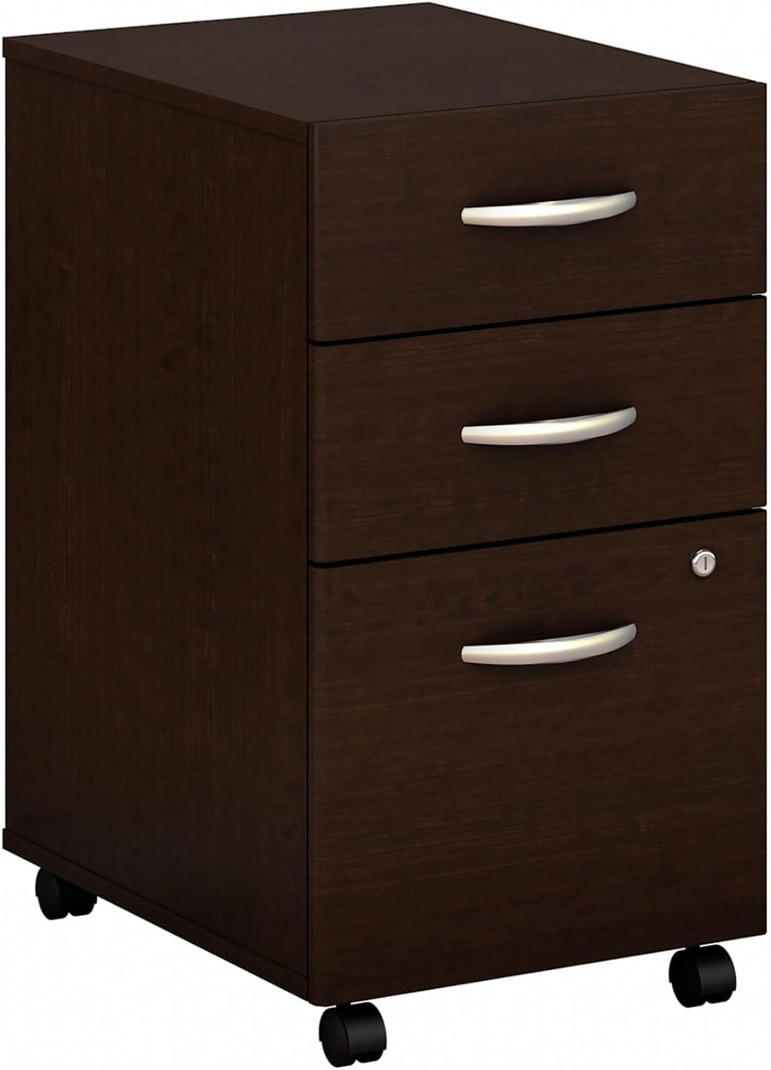 Mocha Cherry 3-Drawer Mobile Pedestal File Cabinet with Key Lock