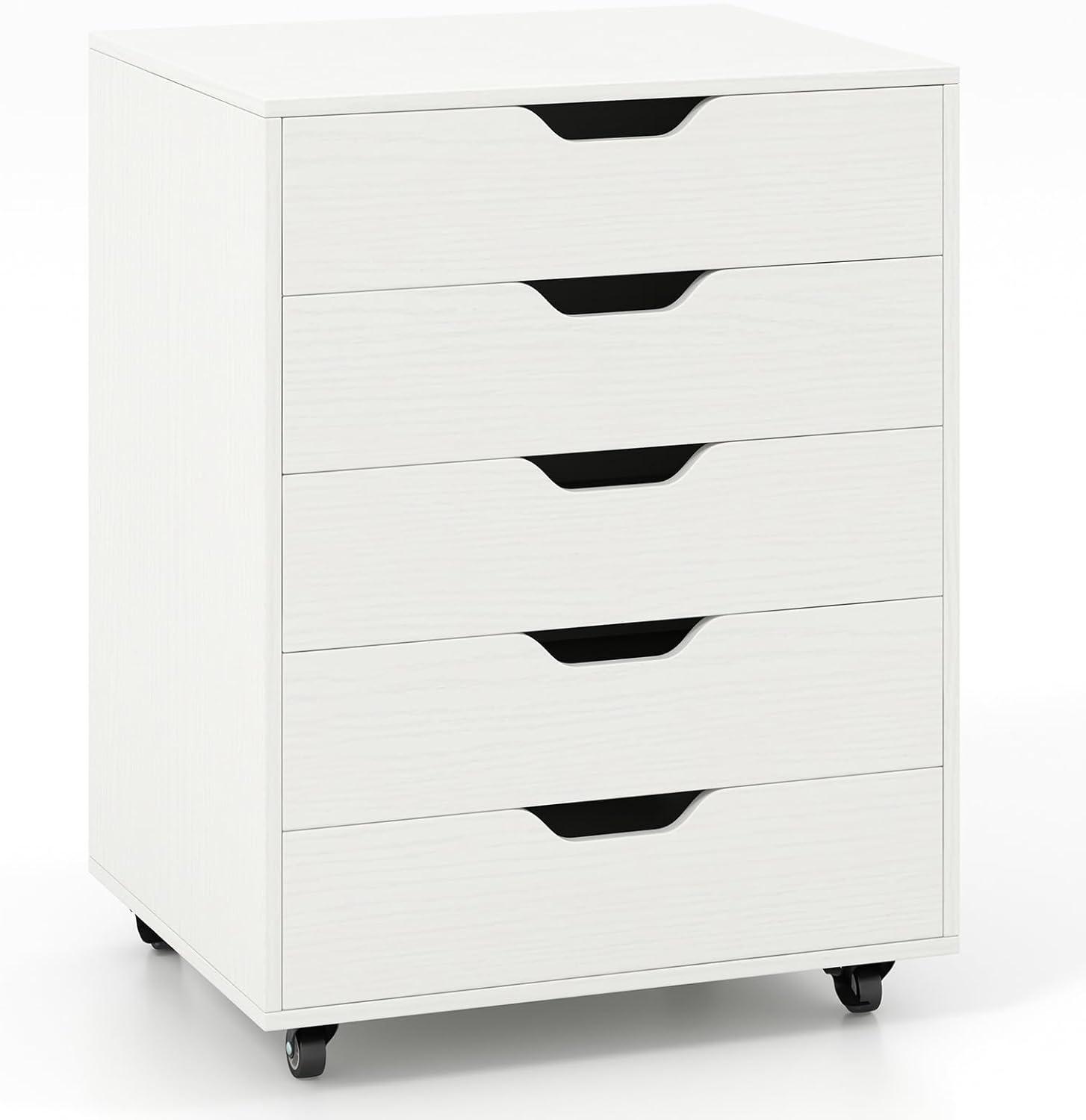 Halifax 5 Drawer Cabinet with Casters White - Winsome: Office Furniture Storage, Printer Stand