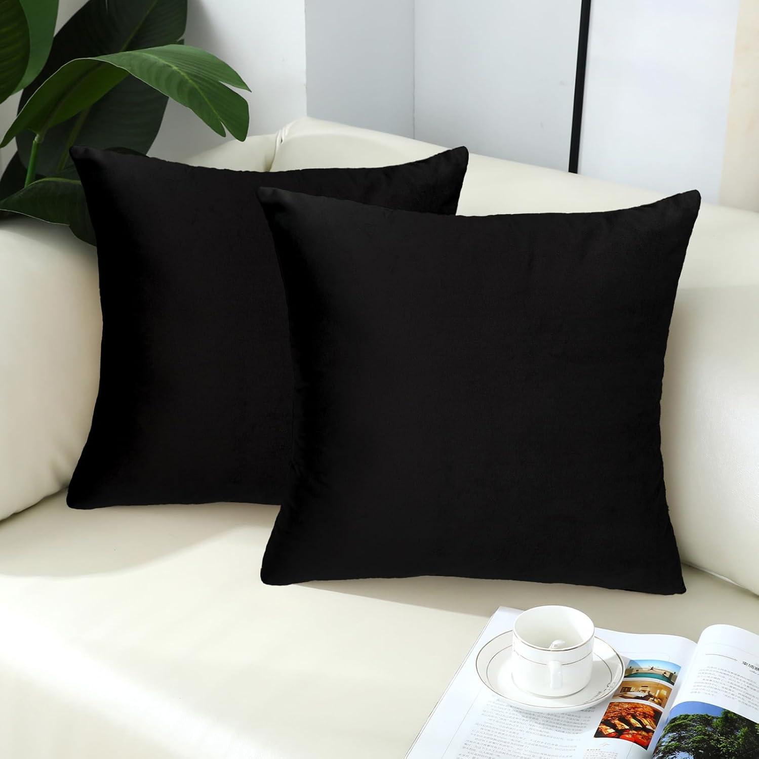 Toptie Set of 2 Velvet Pillow Covers 18" x 18", Throw Cushion Case for Sofa Bedroom (Beige)