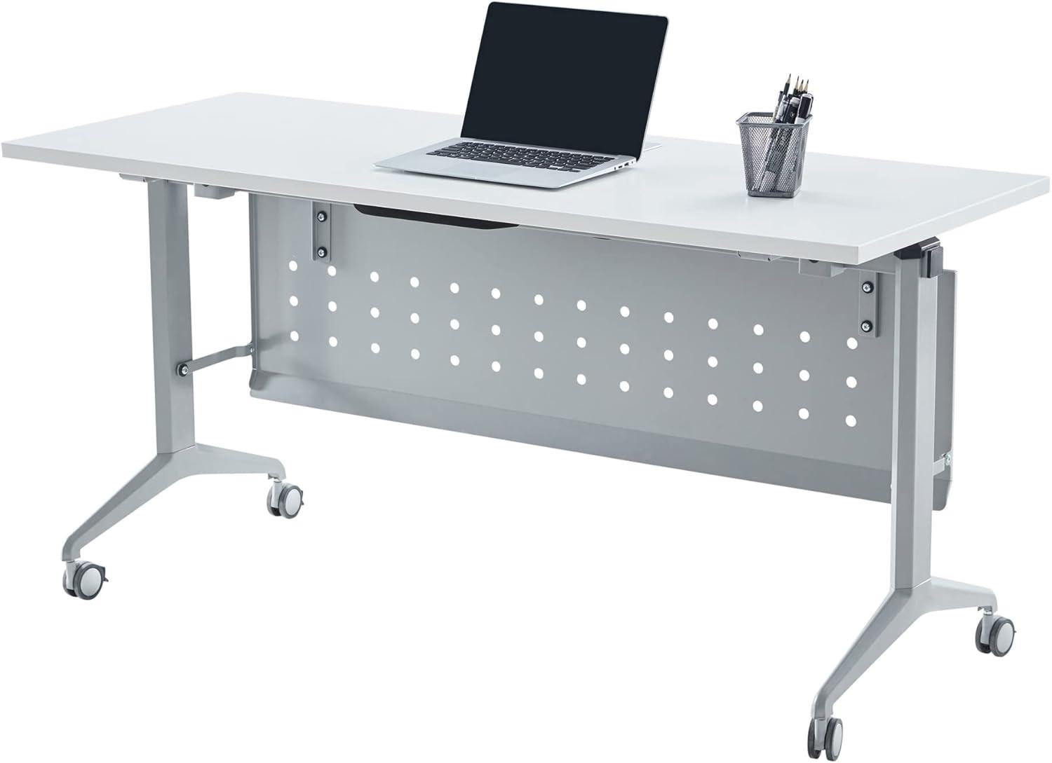 60" White and Silver Metal Flip-Top Training Table