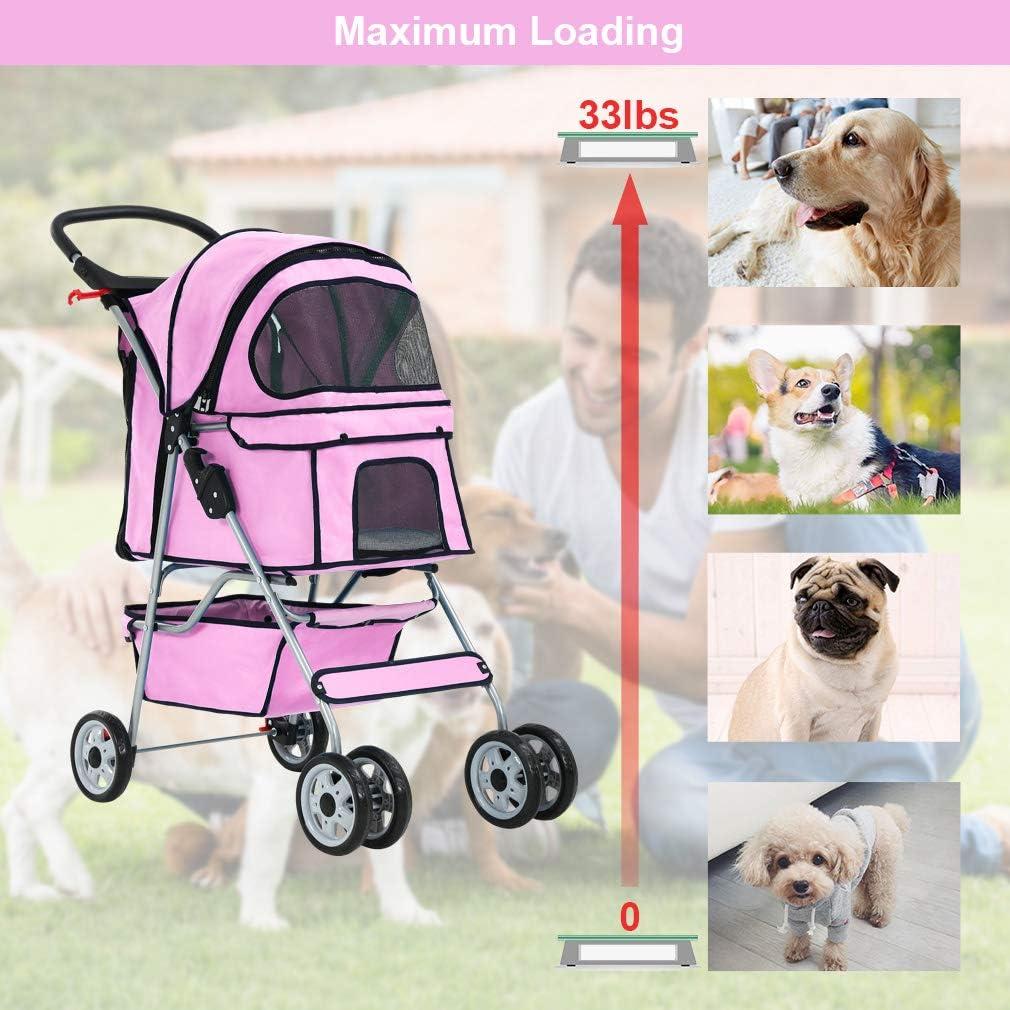 FDW Pet Stroller Cat Dog Cage Stroller Travel Folding Carrier