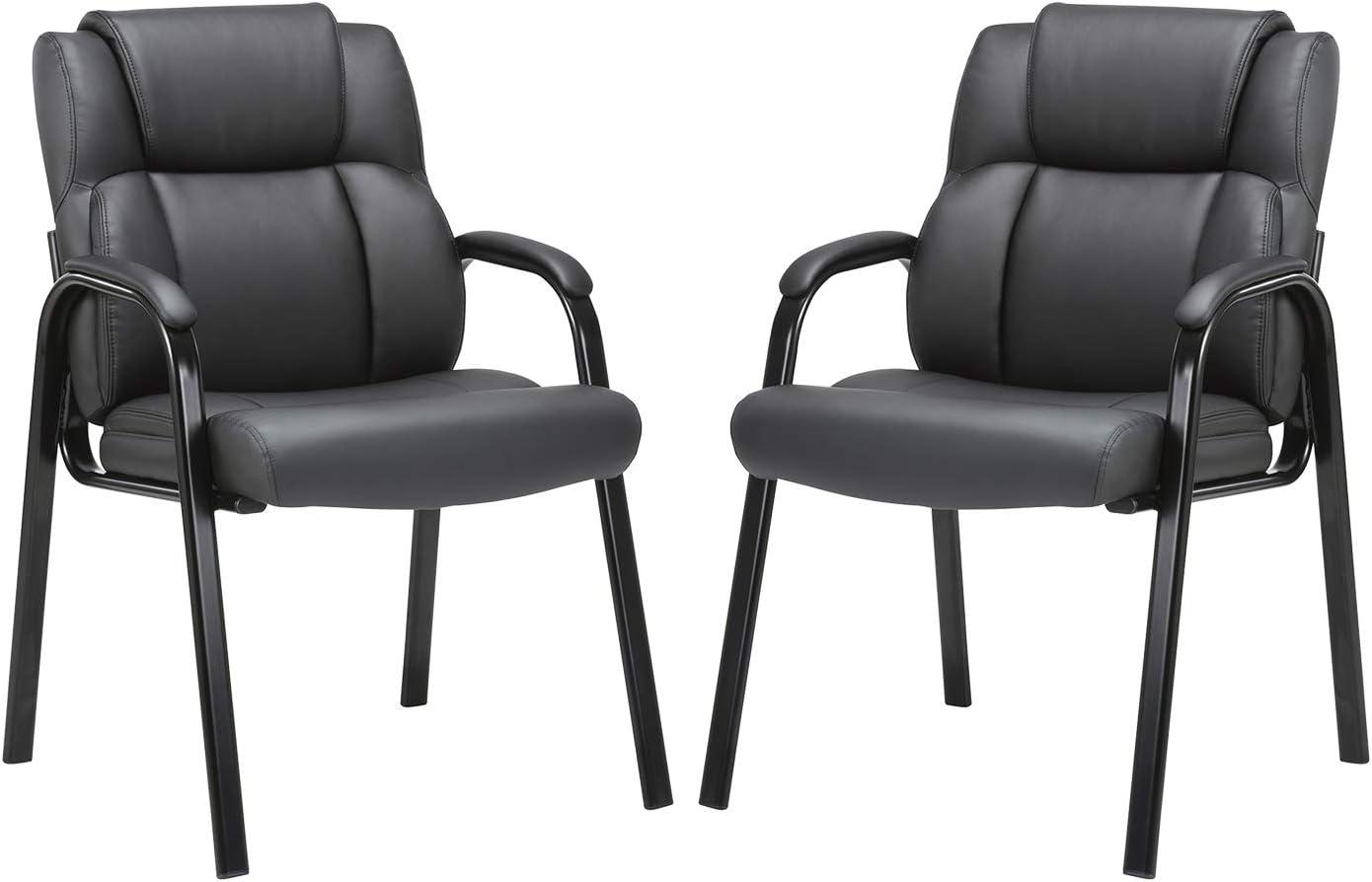 Black Leather and Metal Guest Chair with Padded Arm Rest, 2 Pack