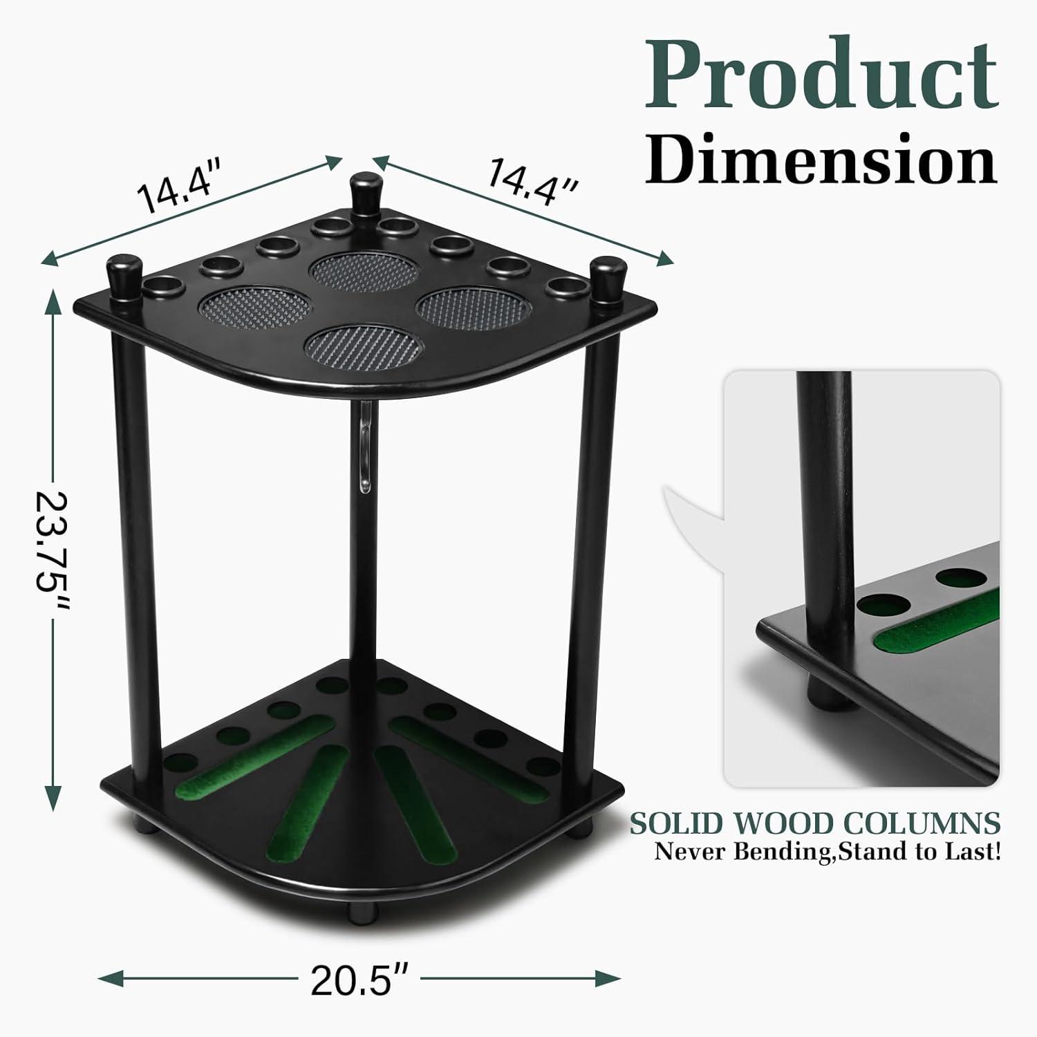 Wood Pool Cue Rack Solid Pool Stick Holder,Black Floor Stand Holds 8 Pool Billiard Stick Billiard Cue Racks,Pool Table Accessories for Game Room,Club