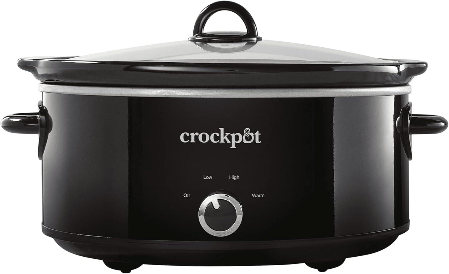 Black 7-Quart Manual Slow Cooker with Timer