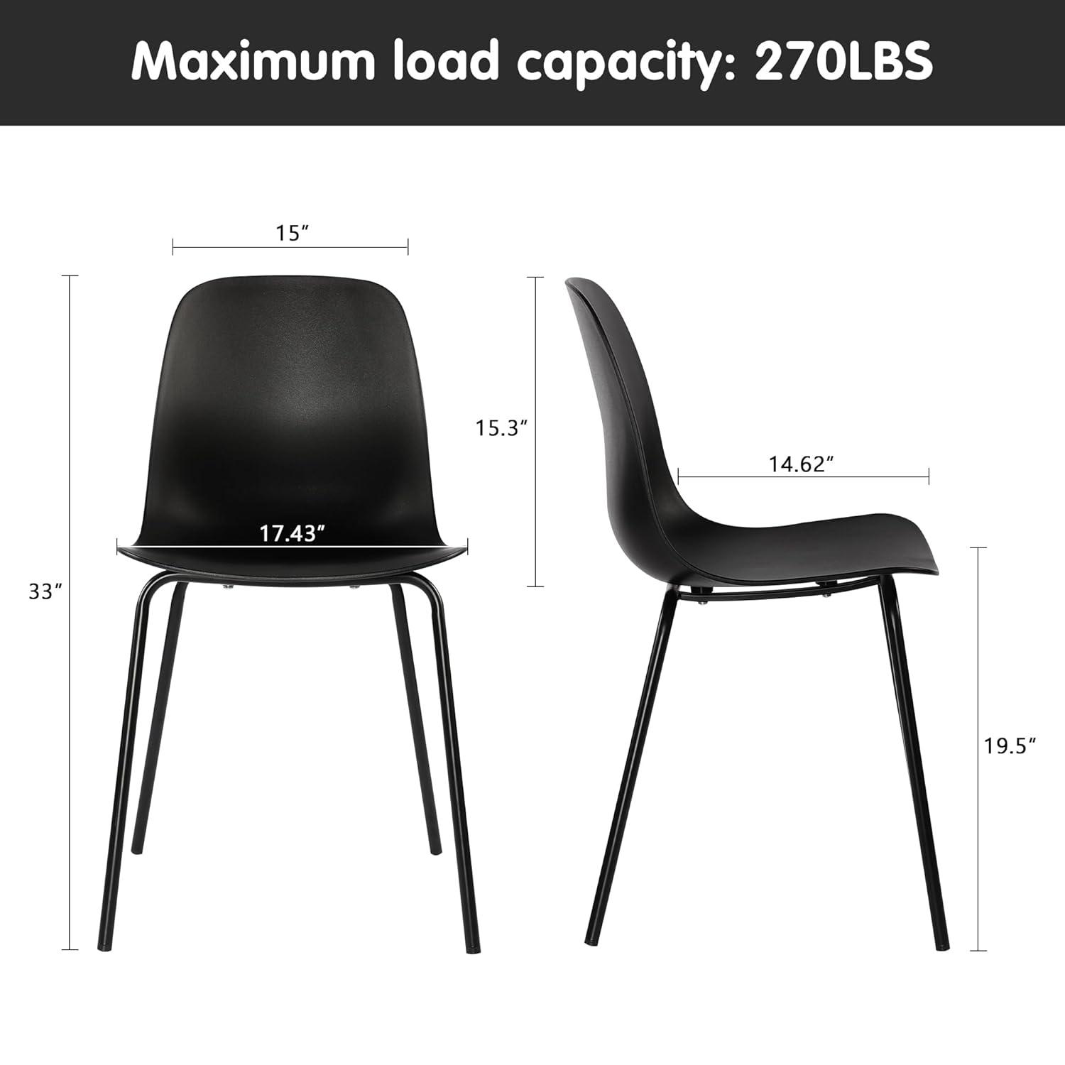 Black Metal Industrial Side Chairs with Polypropylene Seat, Set of 2