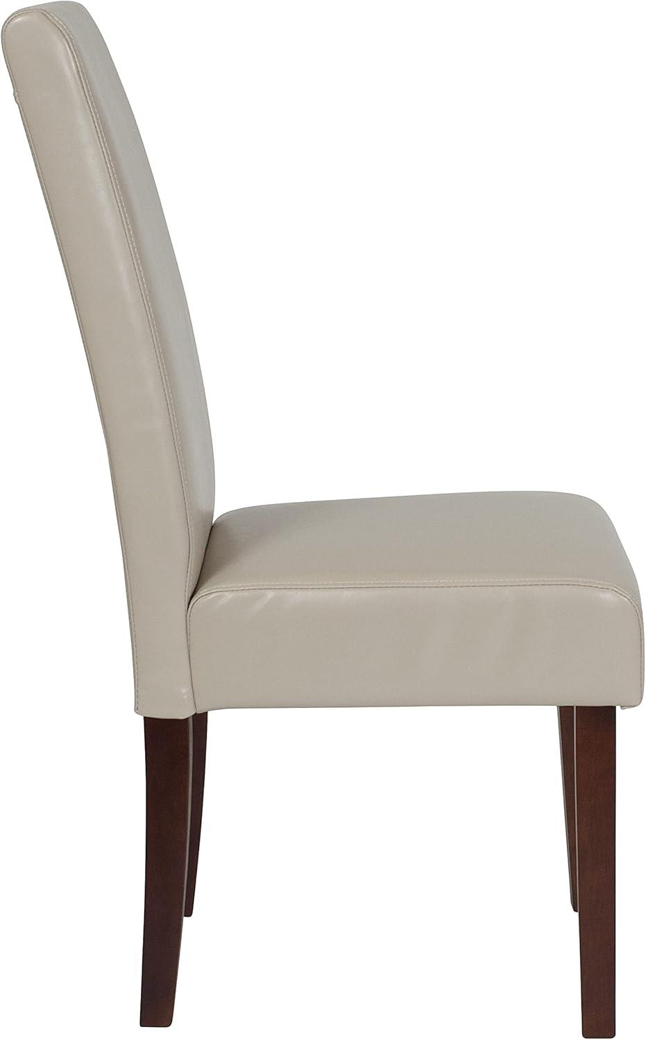 Merrick Lane Mid-Century Panel Back Parsons Accent Dining Chair in Beige Faux Leather