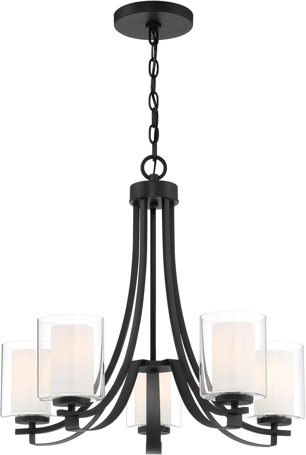 Minka Lavery Sand Coal Pendant Chandelier 25 1/2" Wide Modern Clear Outer White Inner Glass Shade 5-Light Fixture for Dining Room