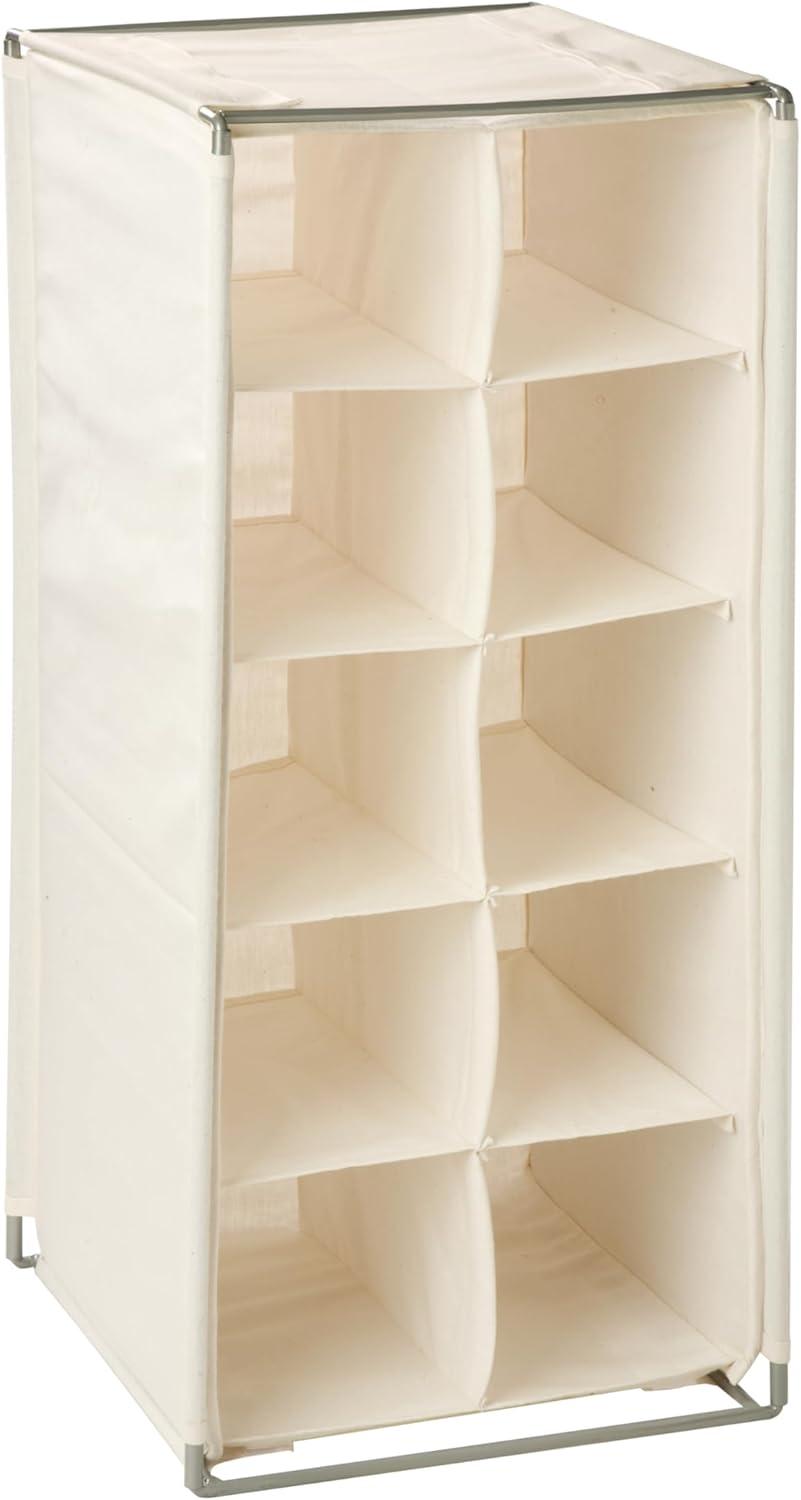 Natural Canvas and Metal 10-Pair Shoe Rack Cubby