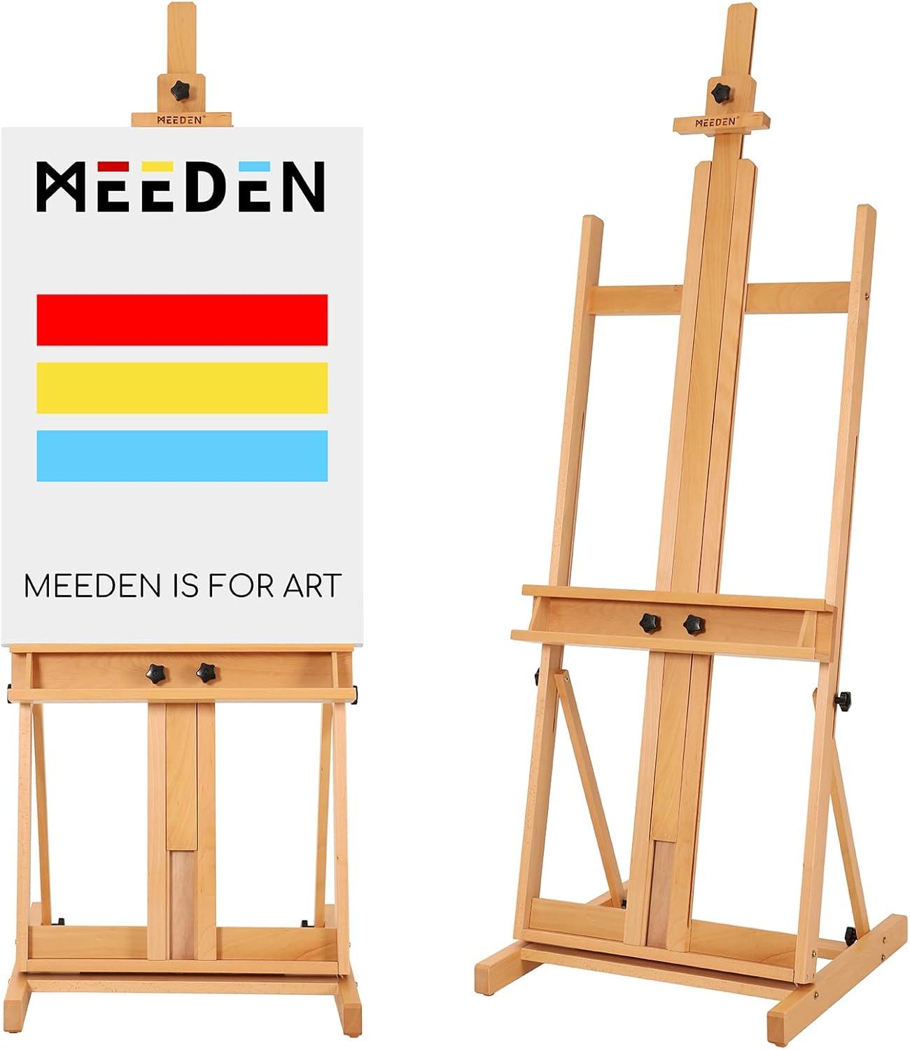 MEEDEN Large Painters Easel Adjustable Solid Beech Wood Artist Easel, Studio Easel for Adults with Brush Holder, Holds Canvas up to 48