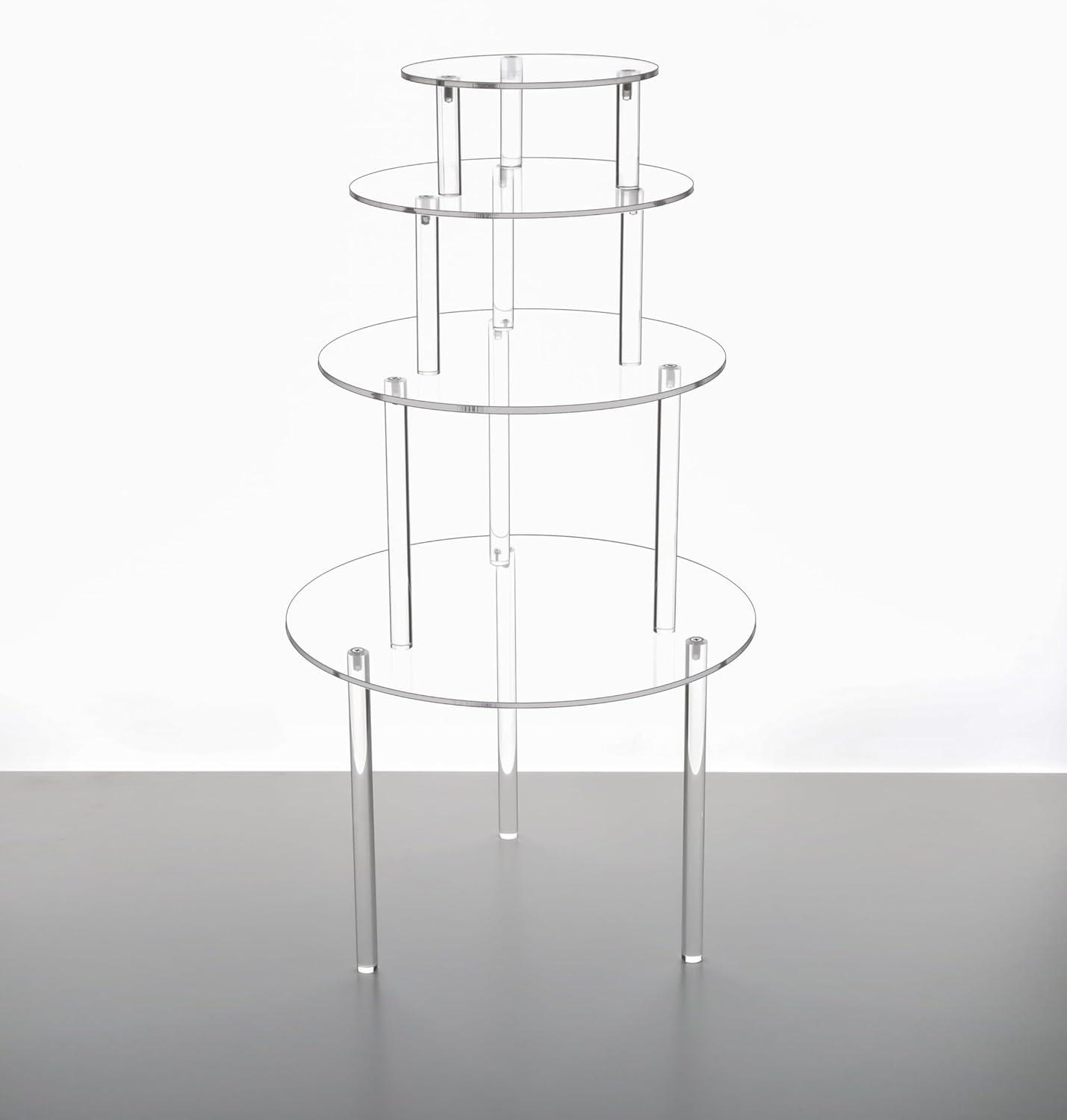 4 Piece Round Acrylic Cake Stand for Dessert Table, Clear Risers for Weddings, Birthday Parties, and Candy Bar (4 Sizes)