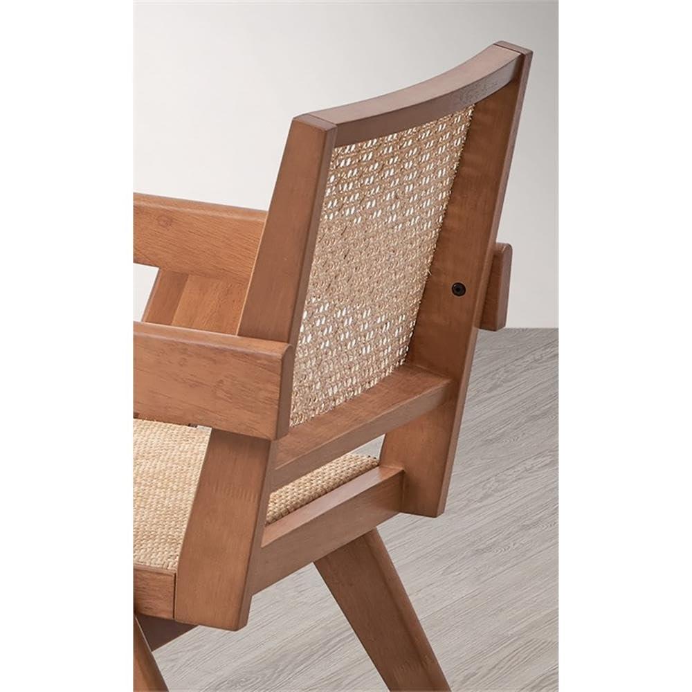 24" Velentina Accent Chair Rattan/Natural Finish - Acme Furniture: Leather Upholstery, Tufted, Wood Composite Frame
