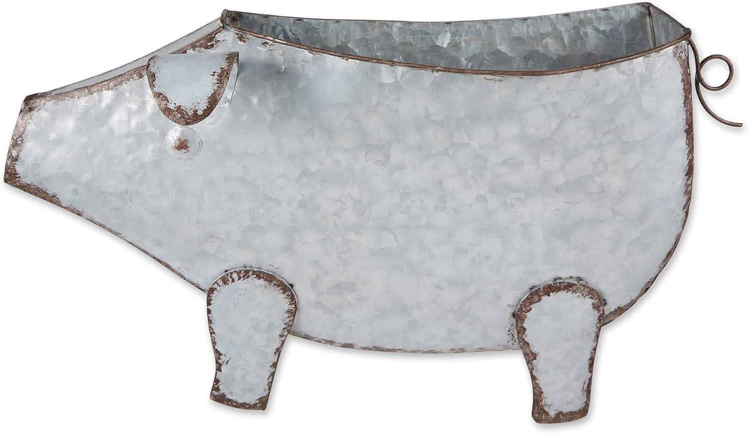 DII Galvanized Planter Collection Wall Hanging, Pig, 16.75x3.75x10.75", Iron