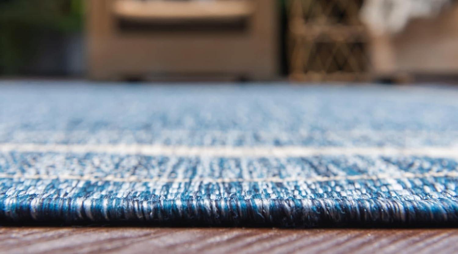 Abstract Blue Synthetic 10' x 14' Easy-Care Outdoor Rug