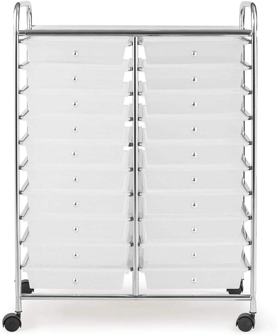 20-Drawer Organizer Cart Office School Storage Cart Rolling Drawer Clear