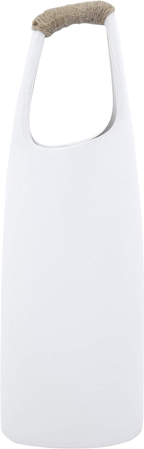 Elegant White Ceramic Vase with Rattan Handle - 15.25" Height