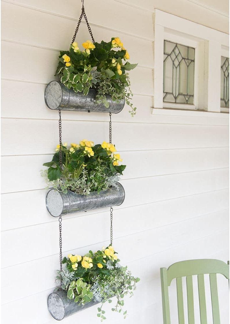 Galvanized Triple Hanging Planter | 3 Tier Sturdy Metal Rustic Farmhouse Decorative Wall Planters for Indoor & Outdoor Succulents, Flowers, Herbs & Plants