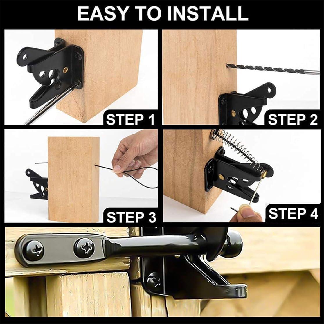 Gate Latch Automatic Gate Gravity Latch Self Locking Fence Gate Latch with Pull Cable for Wooden Fence Gates Door, Black