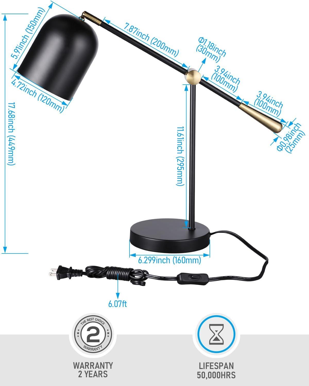 Adjustable Black and Gold Metal Desk Lamp with White Interior