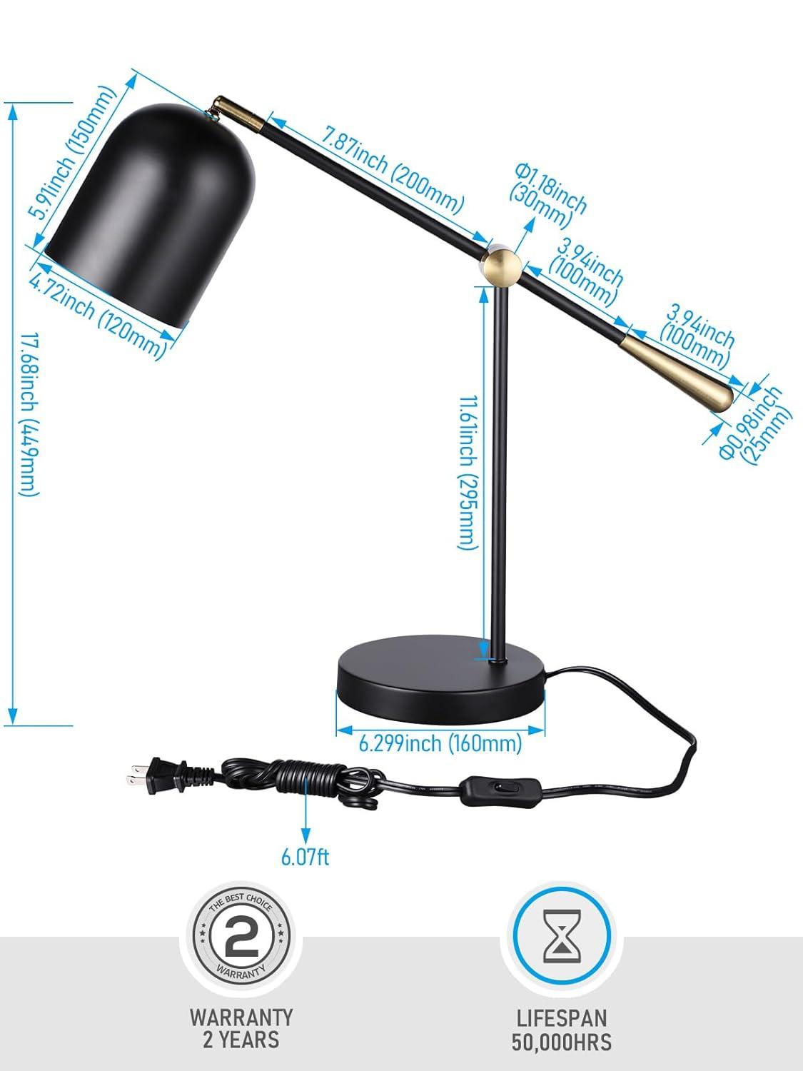 Adjustable Black and Gold Metal Desk Lamp with White Interior