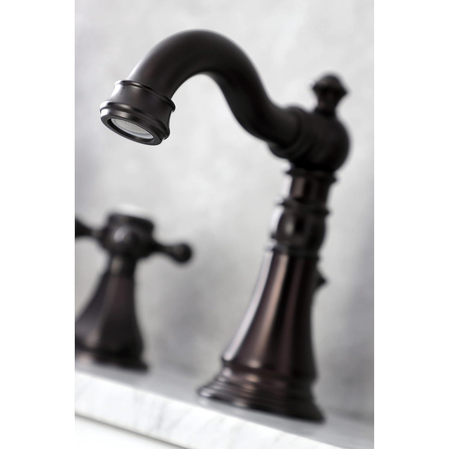 Kingston Brass American Classic Two-Handle 3-Hole Deck Mount Widespread Bathroom Faucet with Pop-Up Drain