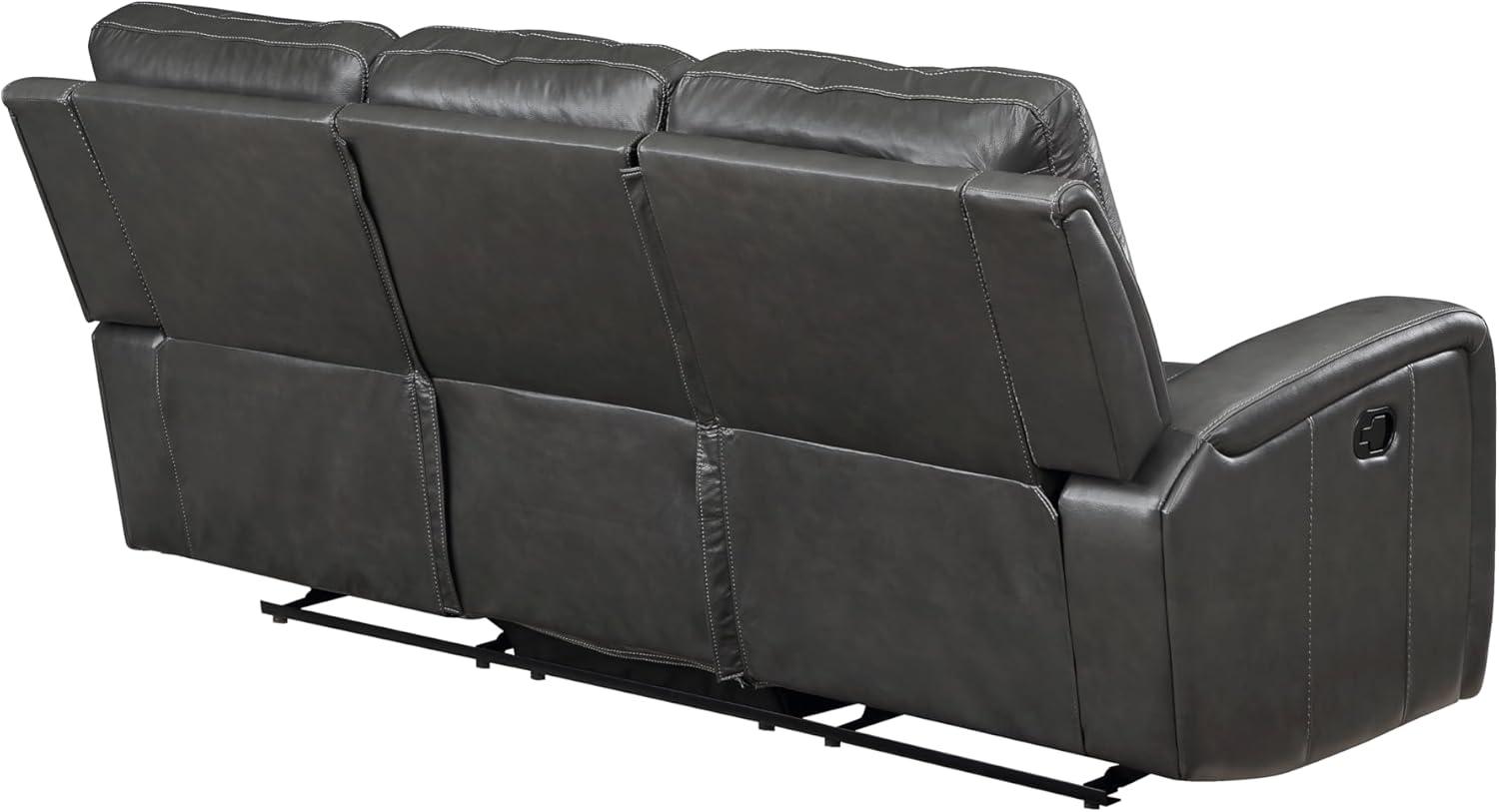 Dark Gray Leather Reclining Sofa with Track Arms