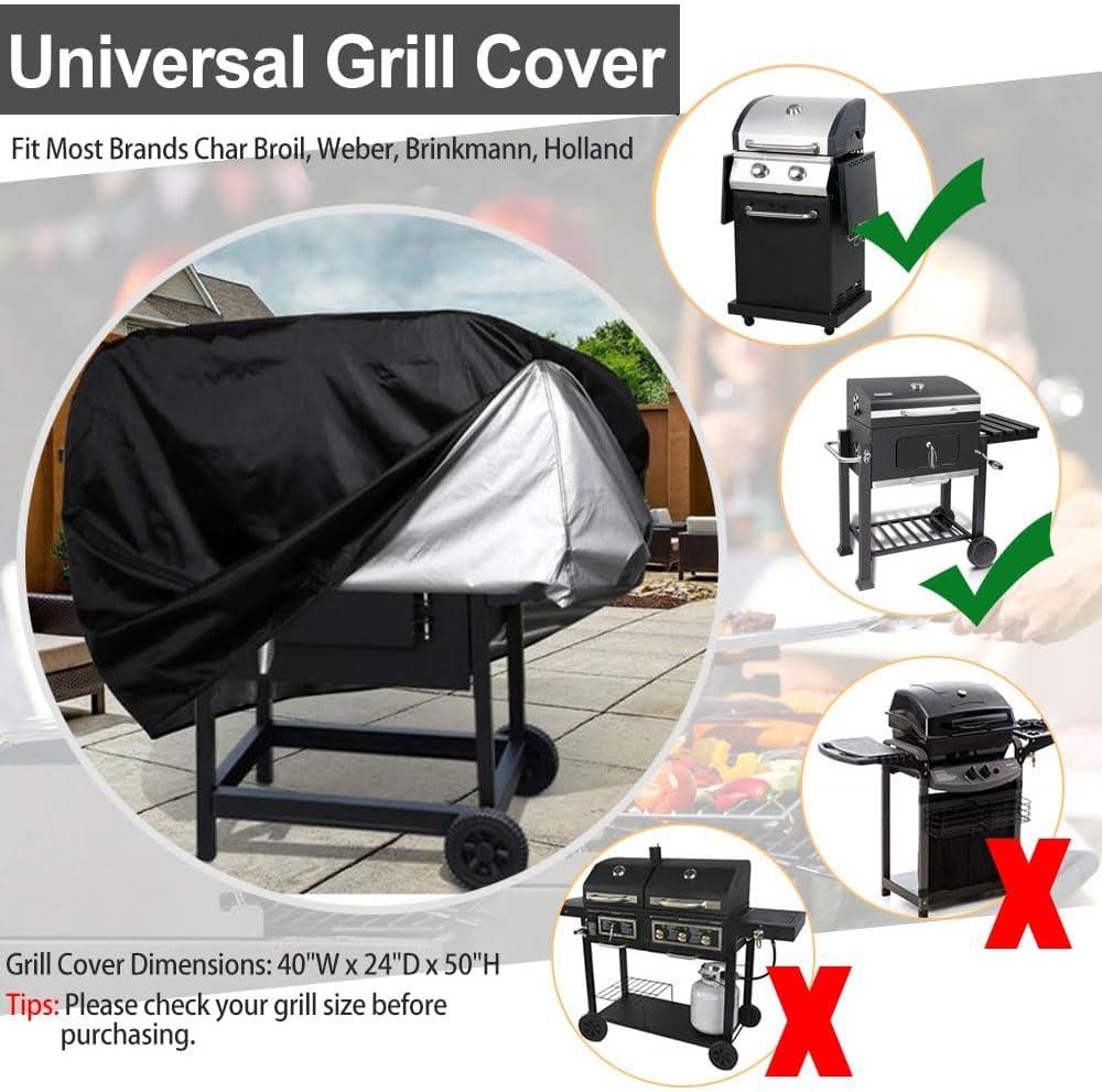 Heavy Duty Black Waterproof 40-Inch Grill Cover