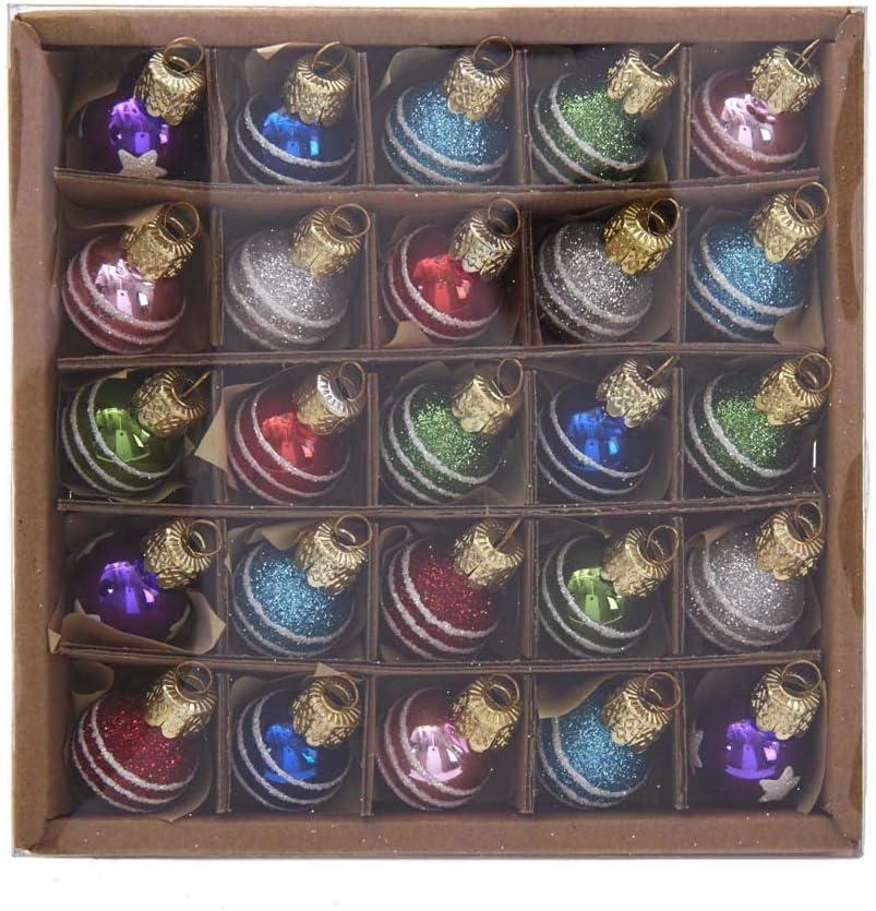 Miniature Multicolor Glass Ball Christmas Ornaments, 25 Piece Set