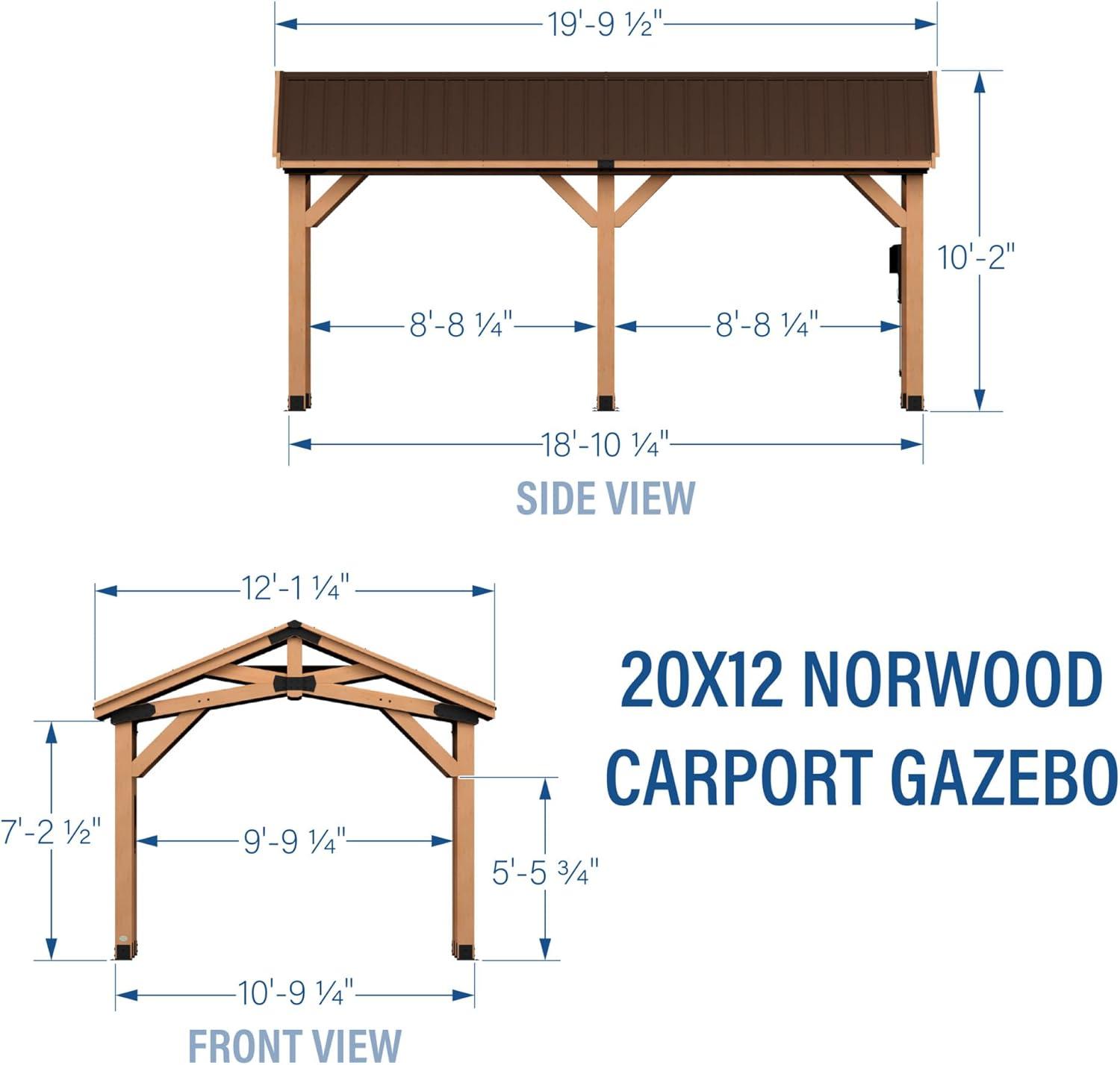 Norwood Cedar Carport Pavilion Gazebo with Steel Roof