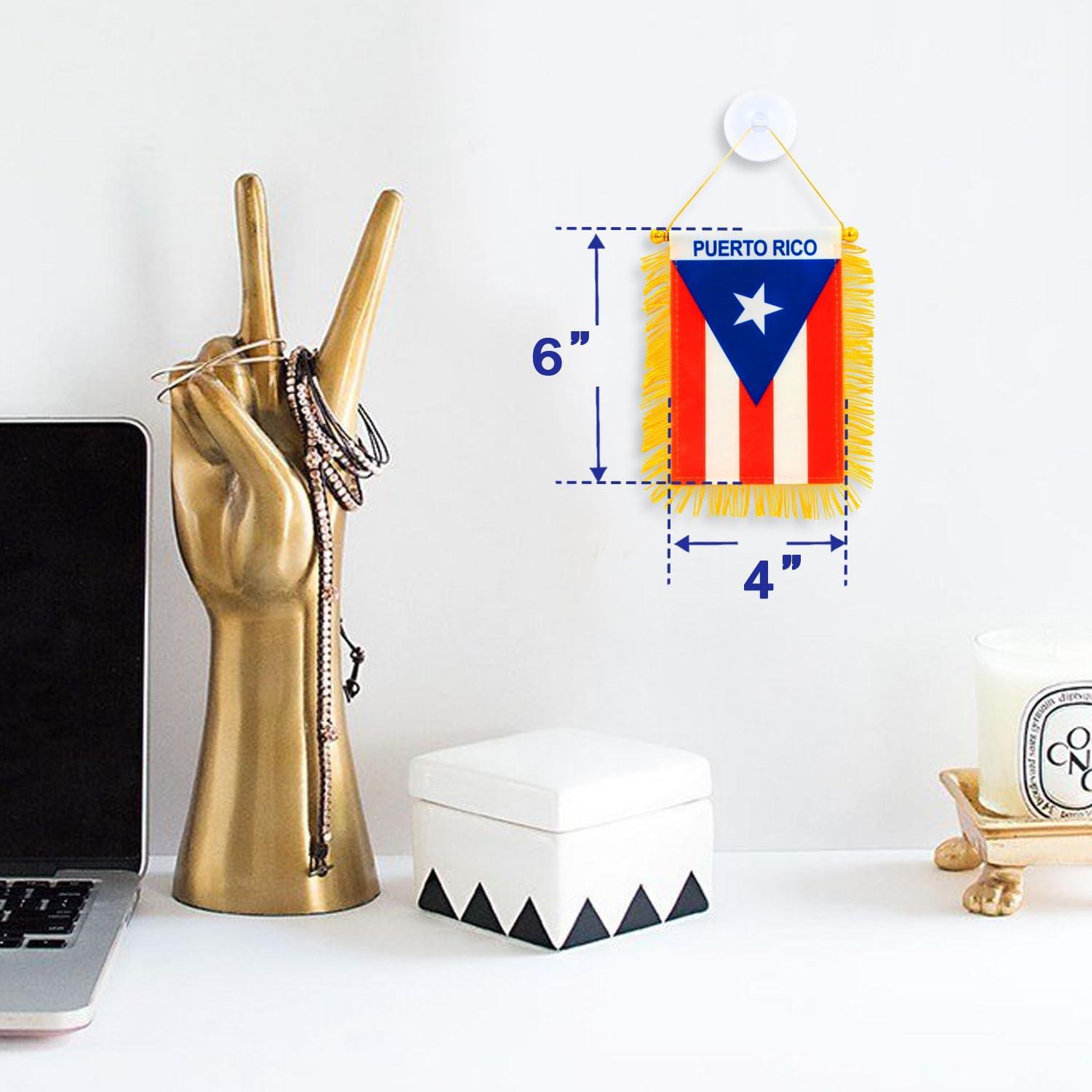 ANLEY Puerto Rico Fringy Window Hanging Flag 4 x 6 in.