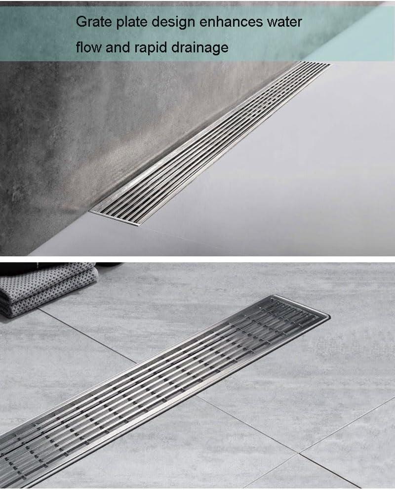 Accreate 24 Inch Linear Shower Drain, Brushed Nickel Shower Floor Drain, High Flow Shower Drain Kit with Removable Grid Cover, Hair Filter and Adjustable Leveling Feet