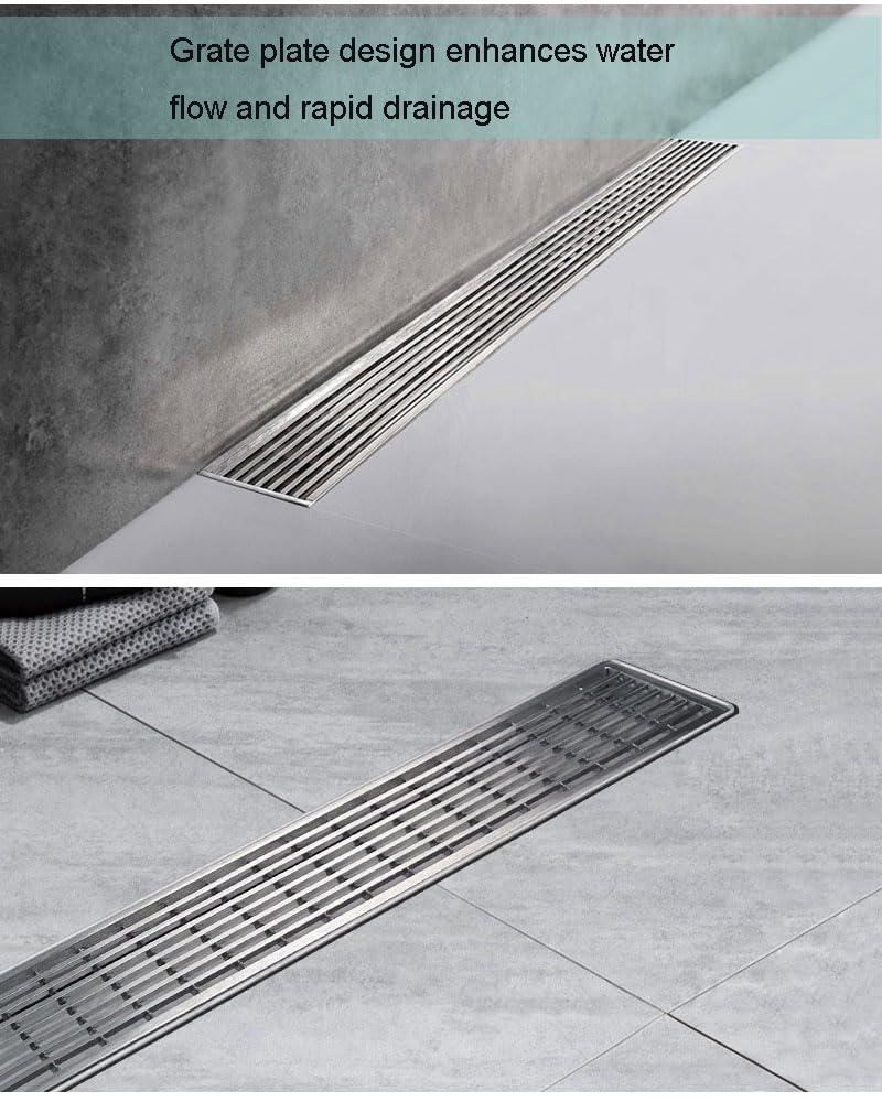 Accreate 24 Inch Linear Shower Drain, Brushed Nickel Shower Floor Drain, High Flow Shower Drain Kit with Removable Grid Cover, Hair Filter and Adjustable Leveling Feet