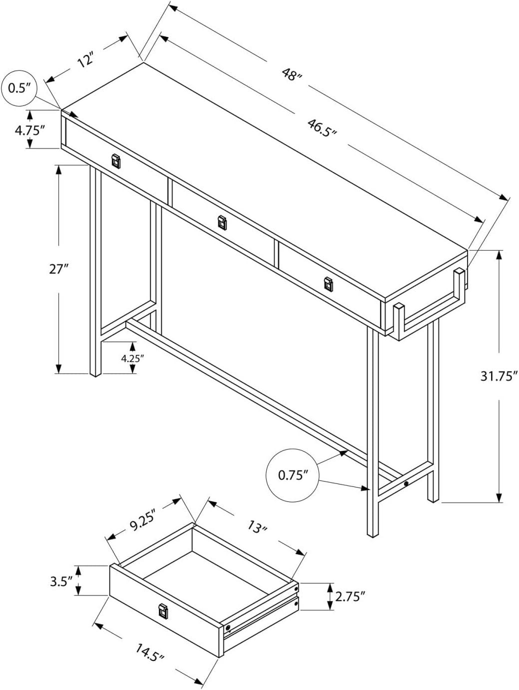 48" Glossy White Metal Rectangular Console Table with Storage