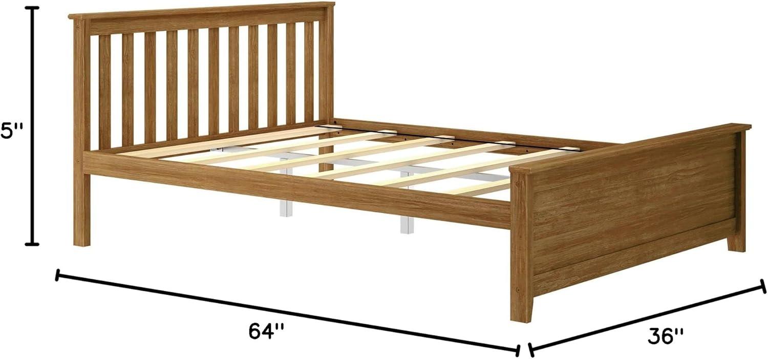 Plank+Beam Queen Bed Frame with Slatted Headboard Solid Wood Platform Bed, No box Spring Needed, Pecan