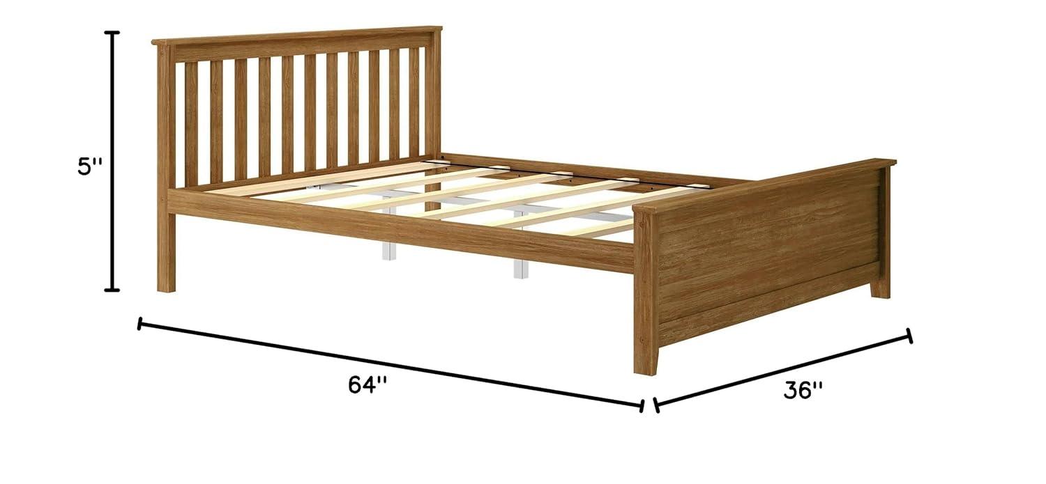 Plank+Beam Queen Bed Frame with Slatted Headboard Solid Wood Platform Bed, No box Spring Needed, Pecan