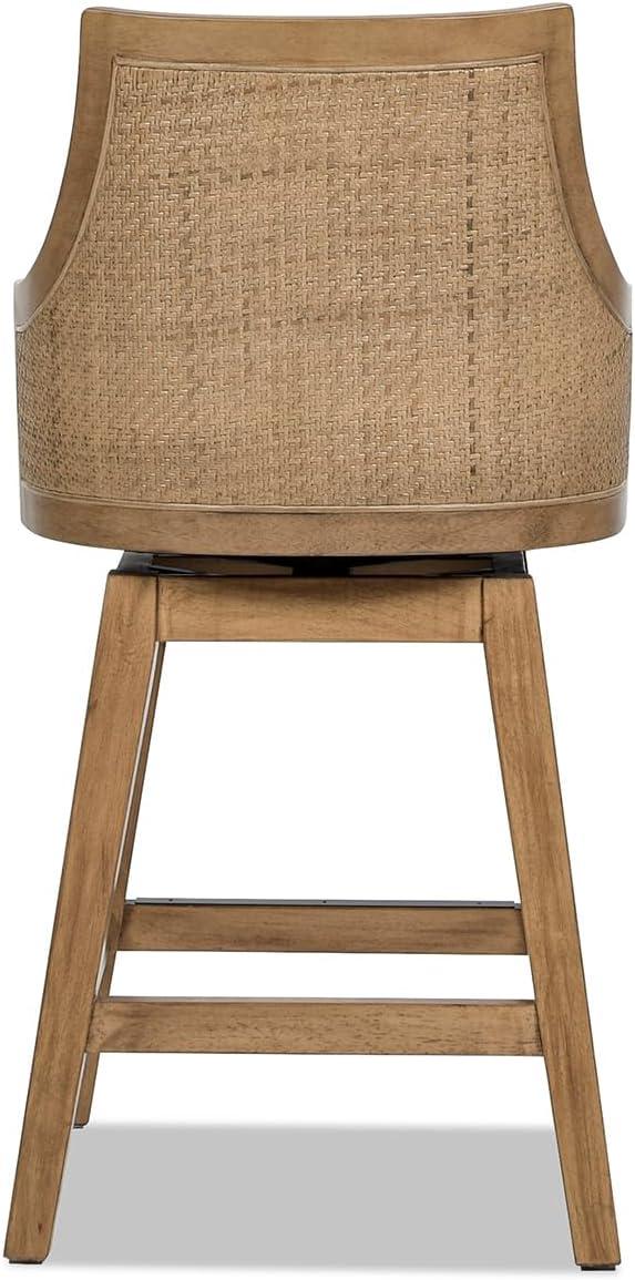 Jennifer Taylor Home Bahama 26" Cane Rattan High-Back Swivel Counter Stool with Recessed Arms, Taupe Beige Textured Weave