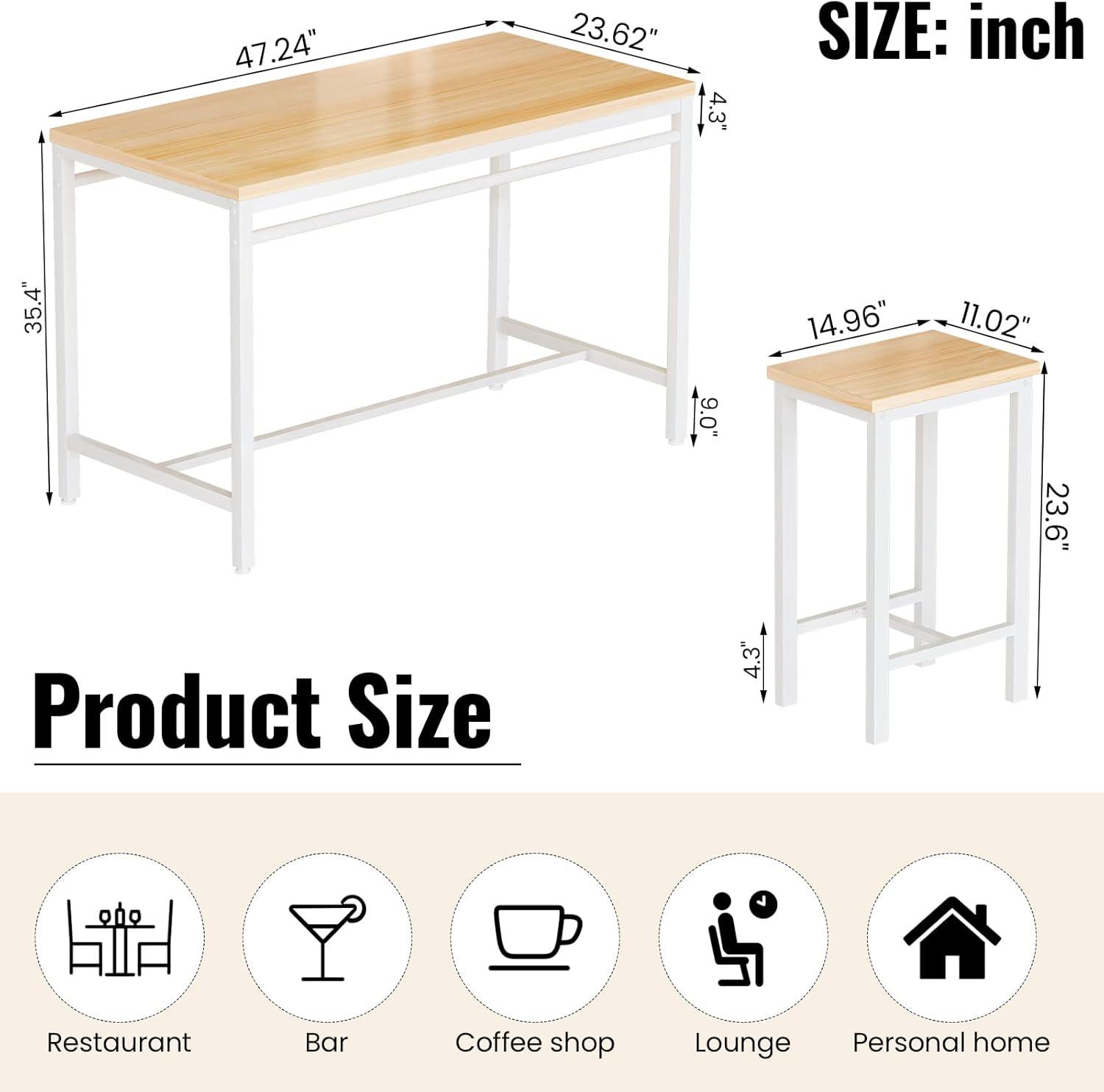 Counter Height Bar Table Set, 5 Piece Dining Table Set, Modern Pub Table with 4 Stools, Home Dining Table and Stools Set, 4-Person Kitchen Breakfast Table Set, Rustic Brown, D8995