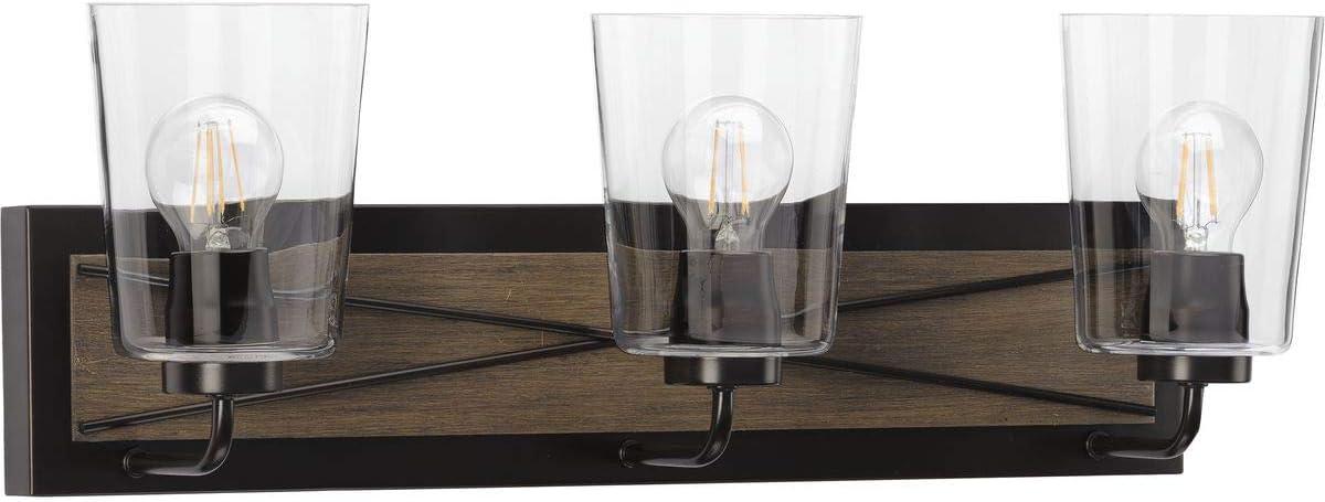 Progress Lighting Briarwood 3-Light Bath Vanity in Antique Bronze with Clear Glass Shades