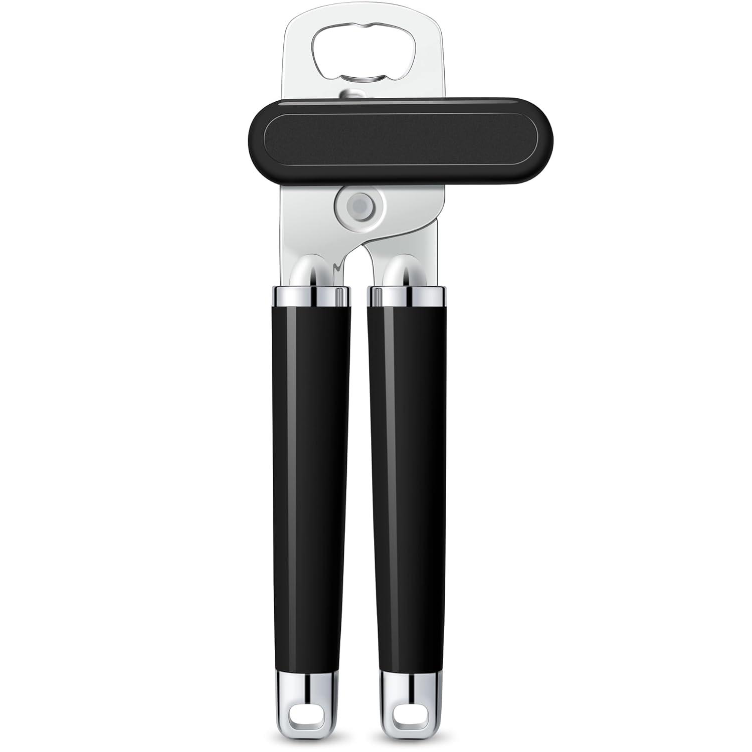 Urbanstrive XL Large Heavy Duty Can Opener Manual Smooth Edge, Hand Held Can Openers for Seniors, Stainless Steel, Comfortable Handle, Built-in Bottle Opener, 8.66 inch (Black)