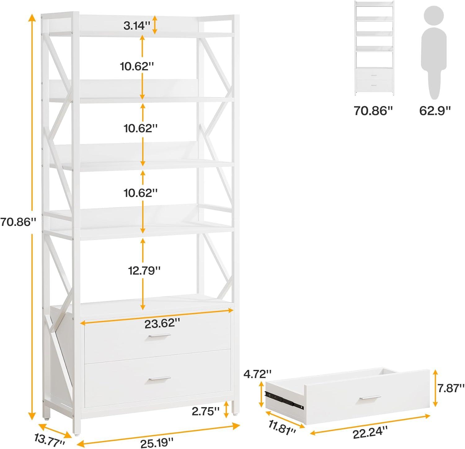 Bookshelf with Drawers, 70.8" Modern Bookcase with 2 Drawers, 5 Shelf Open Shelf for Storage