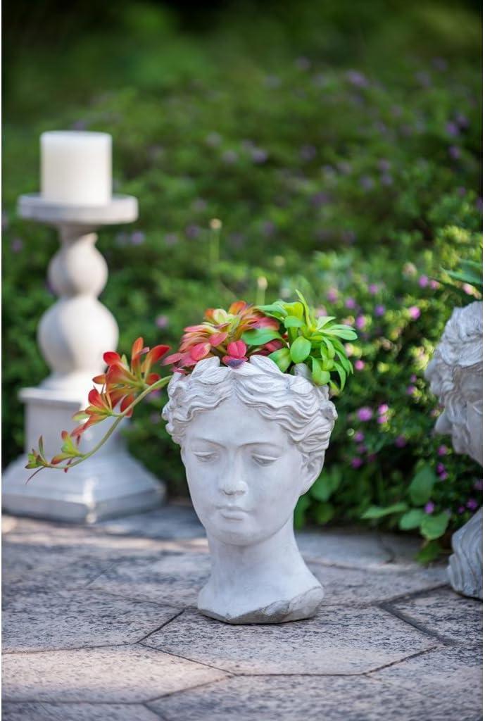Classic Greek Lady Whitewash Cement Head Planter - Indoor/Outdoor Decor